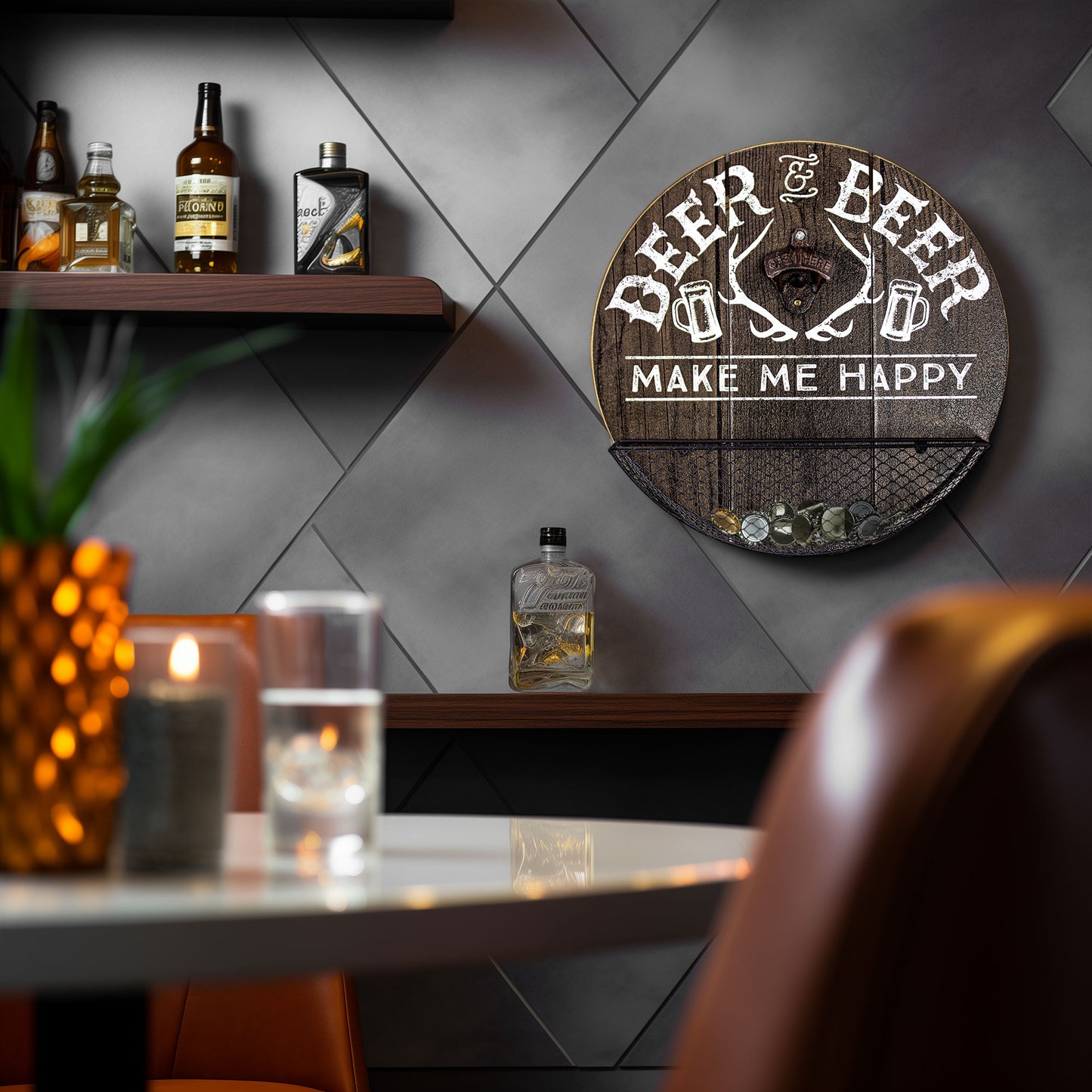 Deer & Beer Bottle Opener and Cap Catcher Wall Decor