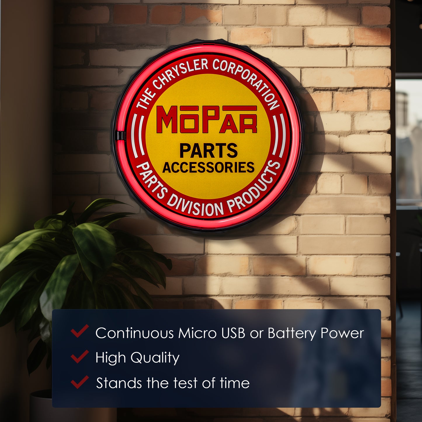 Mopar Chrysler Parts Accessories LED Neon Light Sign (12.5”)