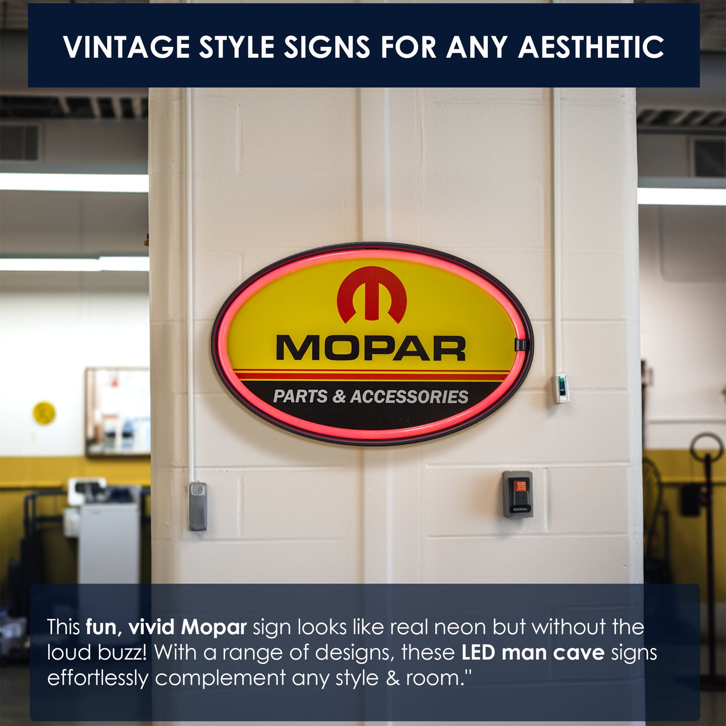 Mopar Chrysler Parts & Accessories LED Neon Light Sign (10.25” x 16.25”)