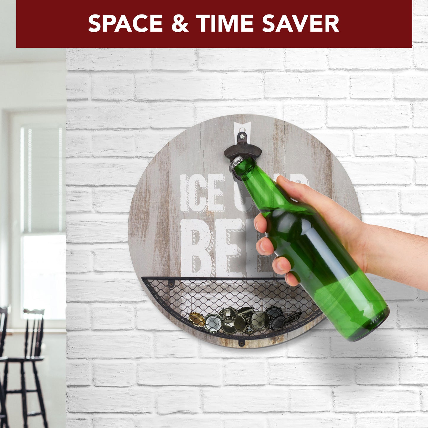 Wood-Textured 'Ice Cold Beer' Bottle Opener & Cap Catcher - 14"