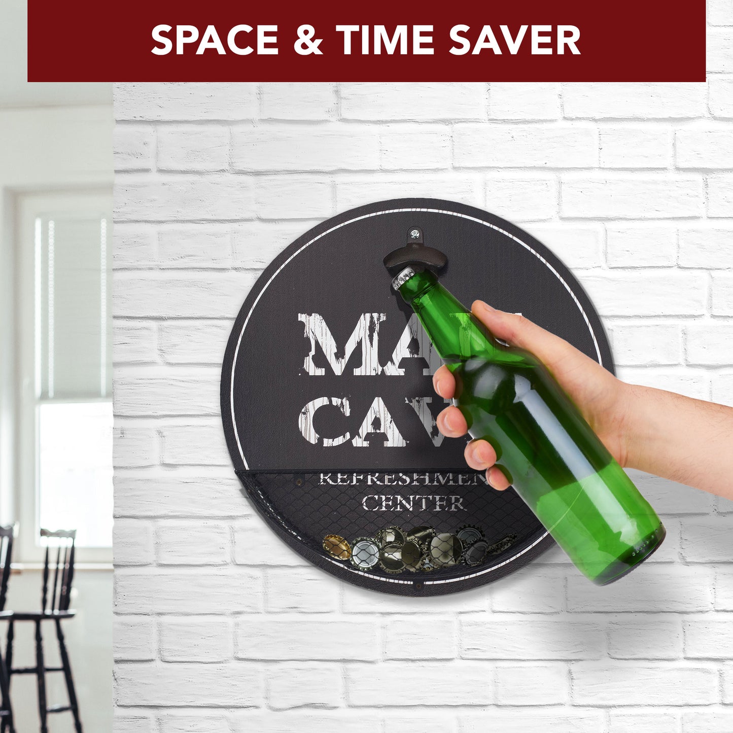 Vintage Man Cave 'Refreshment Center' Bottle Opener & Cap Catcher 14"