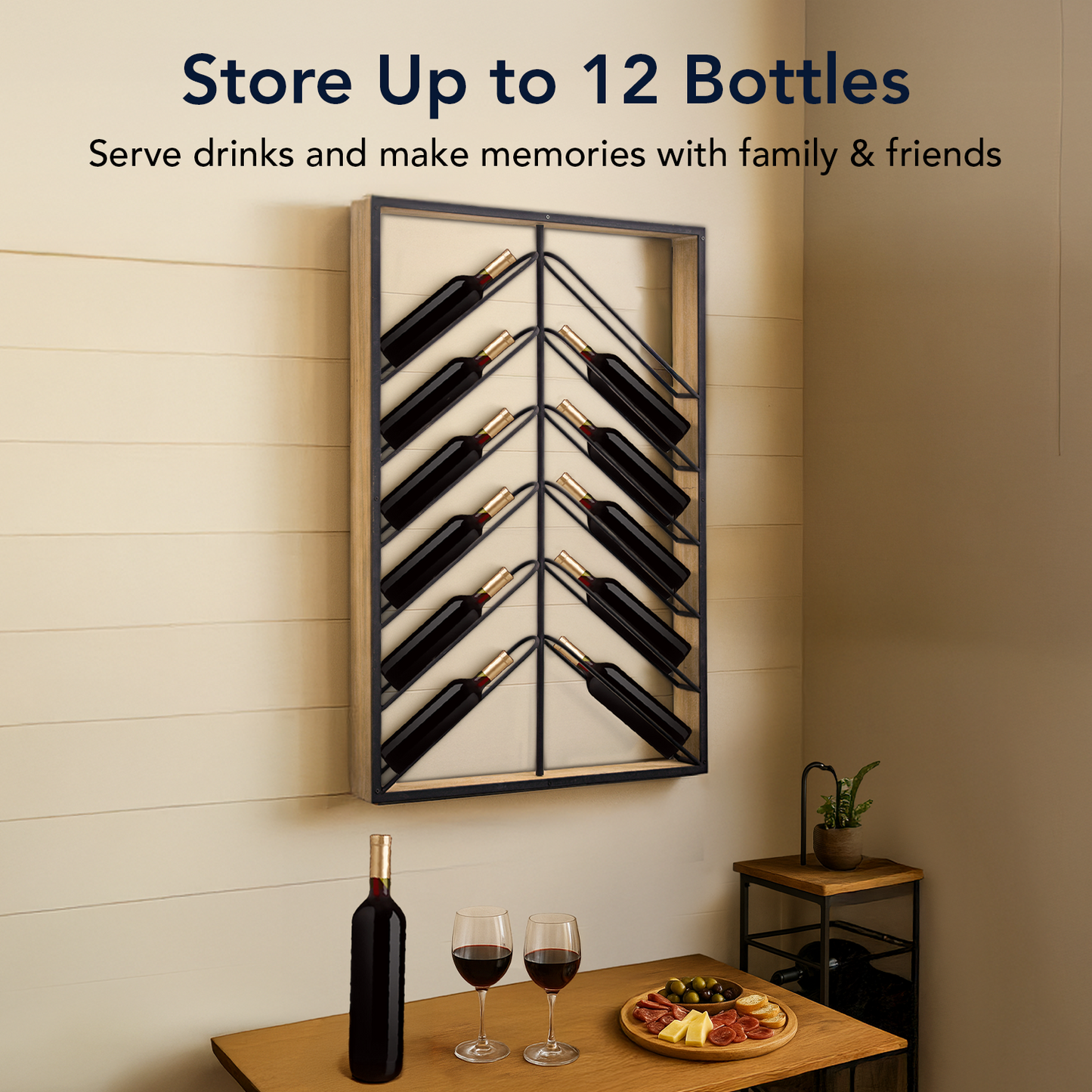 Wood and Metal Wall Mounted Wine Rack (36.25” x 24.25”)