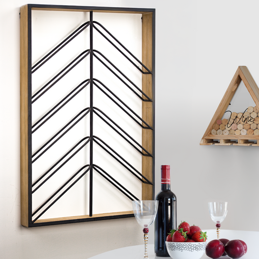 Wood and Metal Wall Mounted Wine Rack (36.25” x 24.25”)