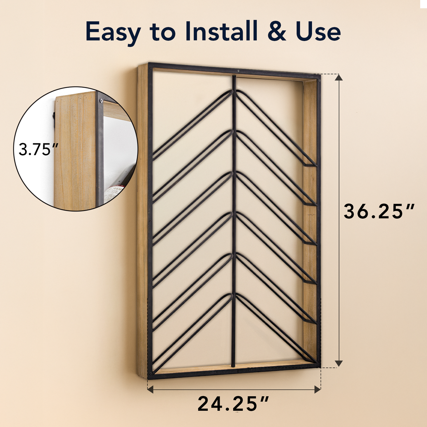Wood and Metal Wall Mounted Wine Rack (36.25” x 24.25”)