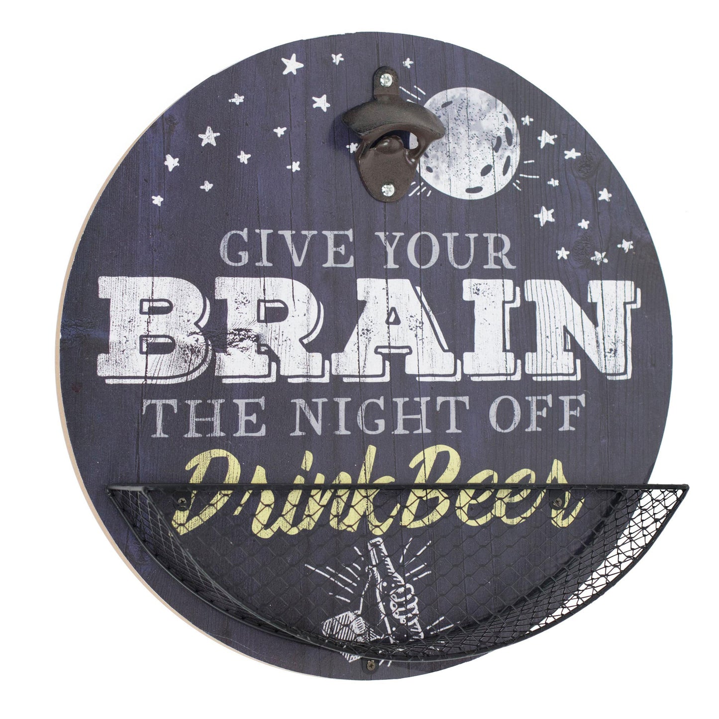 Vintage-Inspired 'Drink Beer' Bottle Opener & Cap Catcher - 14"