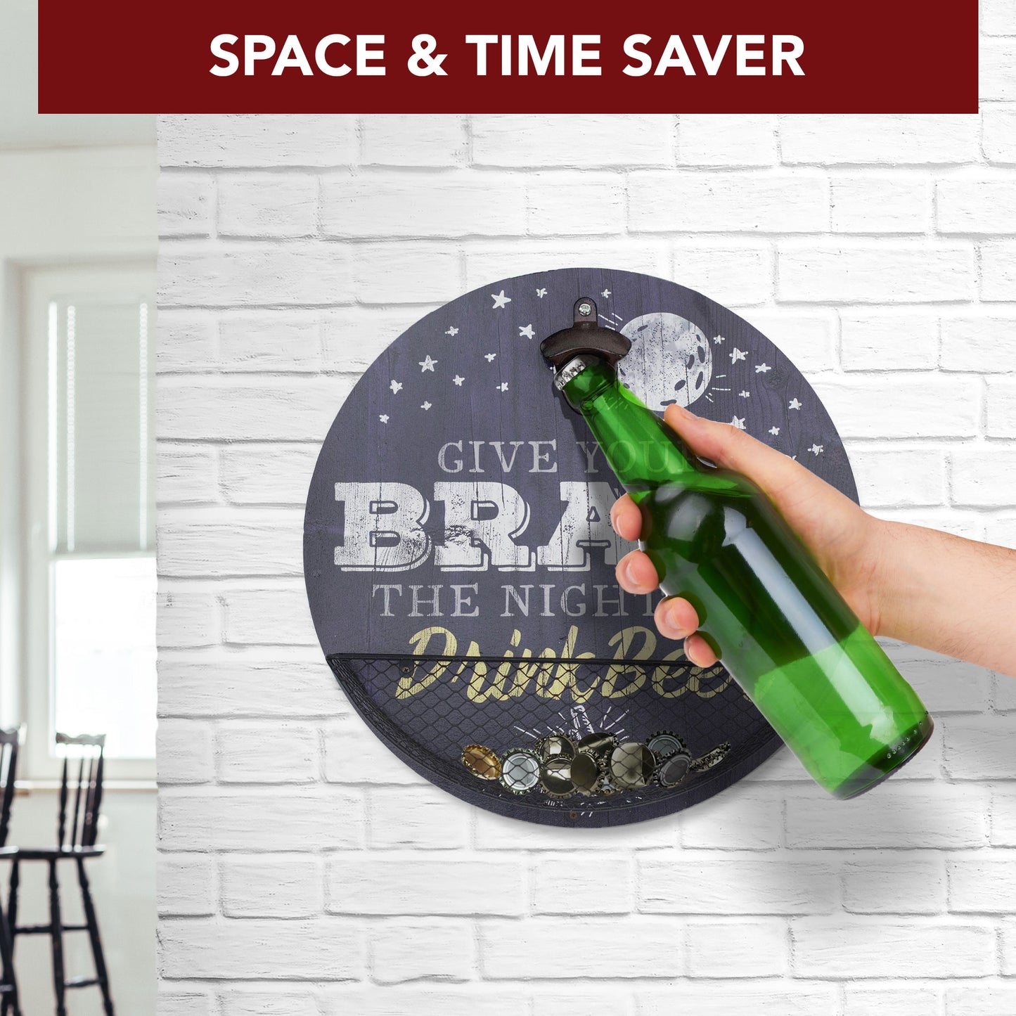 Vintage-Inspired 'Drink Beer' Bottle Opener & Cap Catcher - 14"
