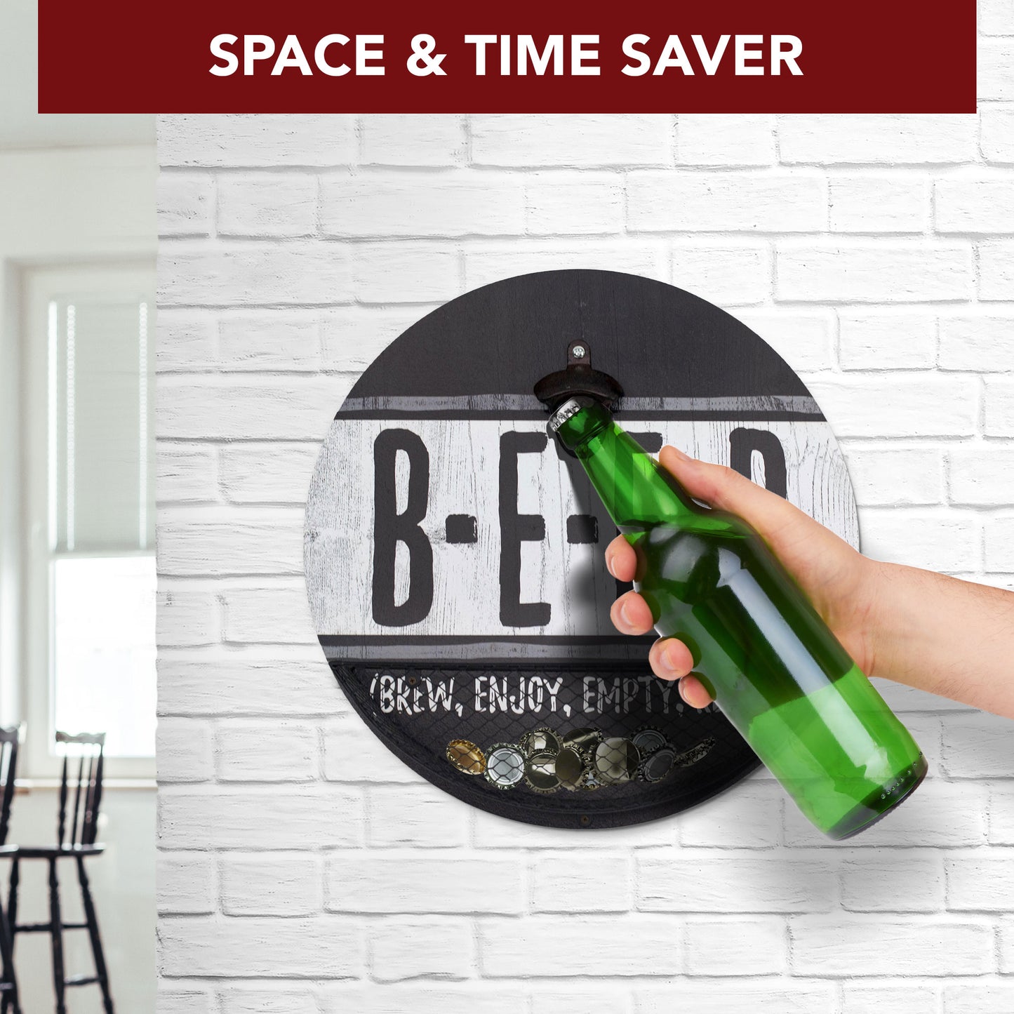 Vintage-Inspired 'B-E-E-R' Bottle Opener & Cap Catcher - 14"