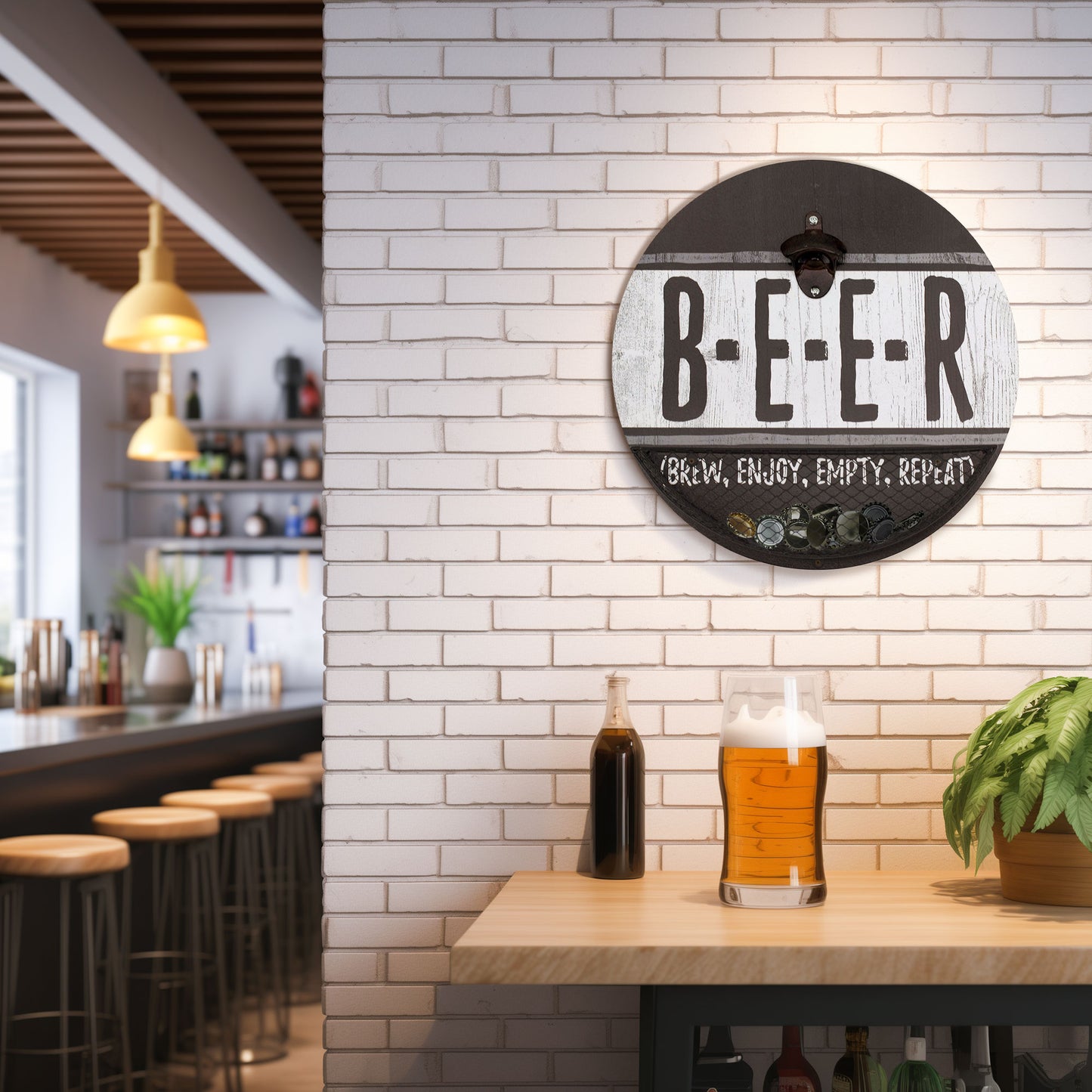Vintage-Inspired 'B-E-E-R' Bottle Opener & Cap Catcher - 14"