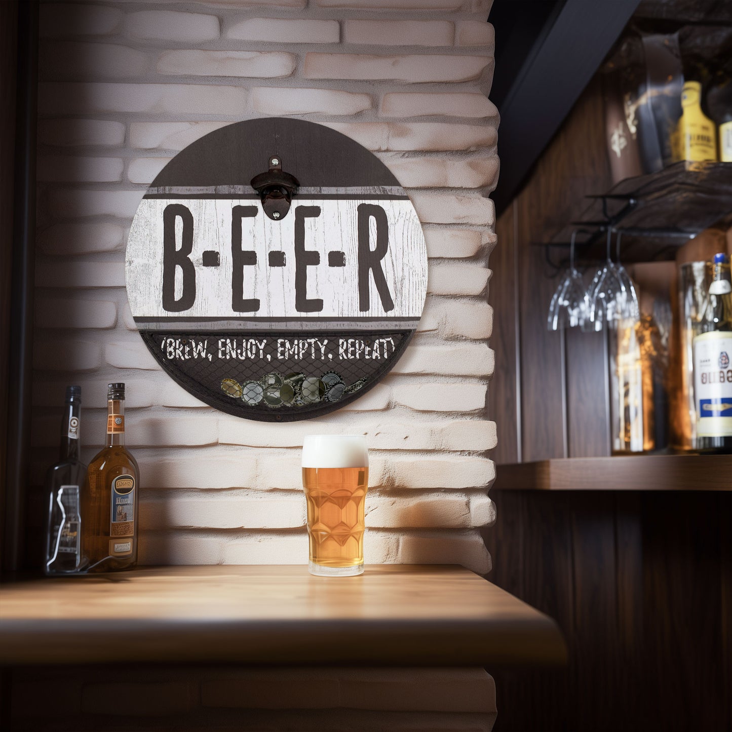 Vintage-Inspired 'B-E-E-R' Bottle Opener & Cap Catcher - 14"