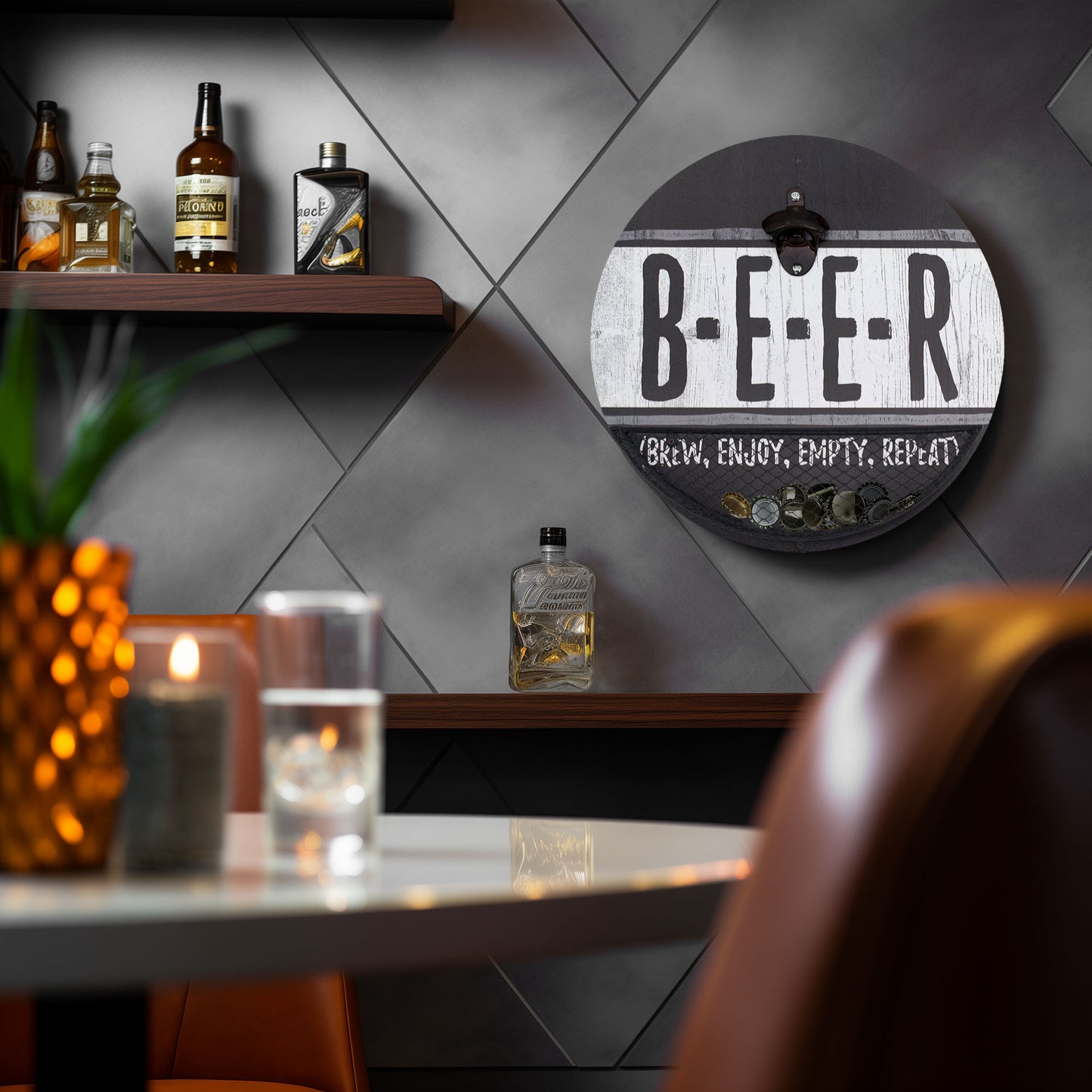 Vintage-Inspired 'B-E-E-R' Bottle Opener & Cap Catcher - 14"
