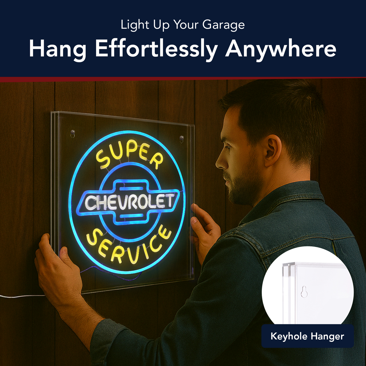 Licensed Chevrolet Super Service Acrylic LED Wall Decor Sign - 16" x 16"
