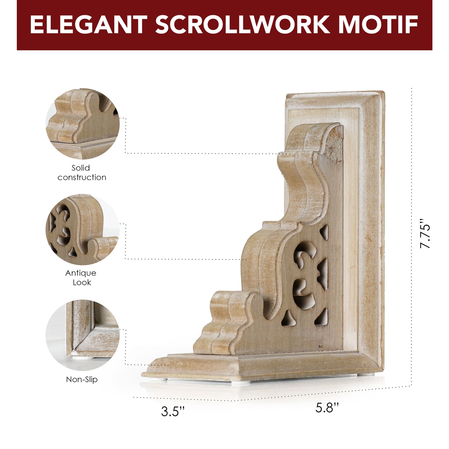 Natural Vintage Decorative Wood Bookends (Set of 2)