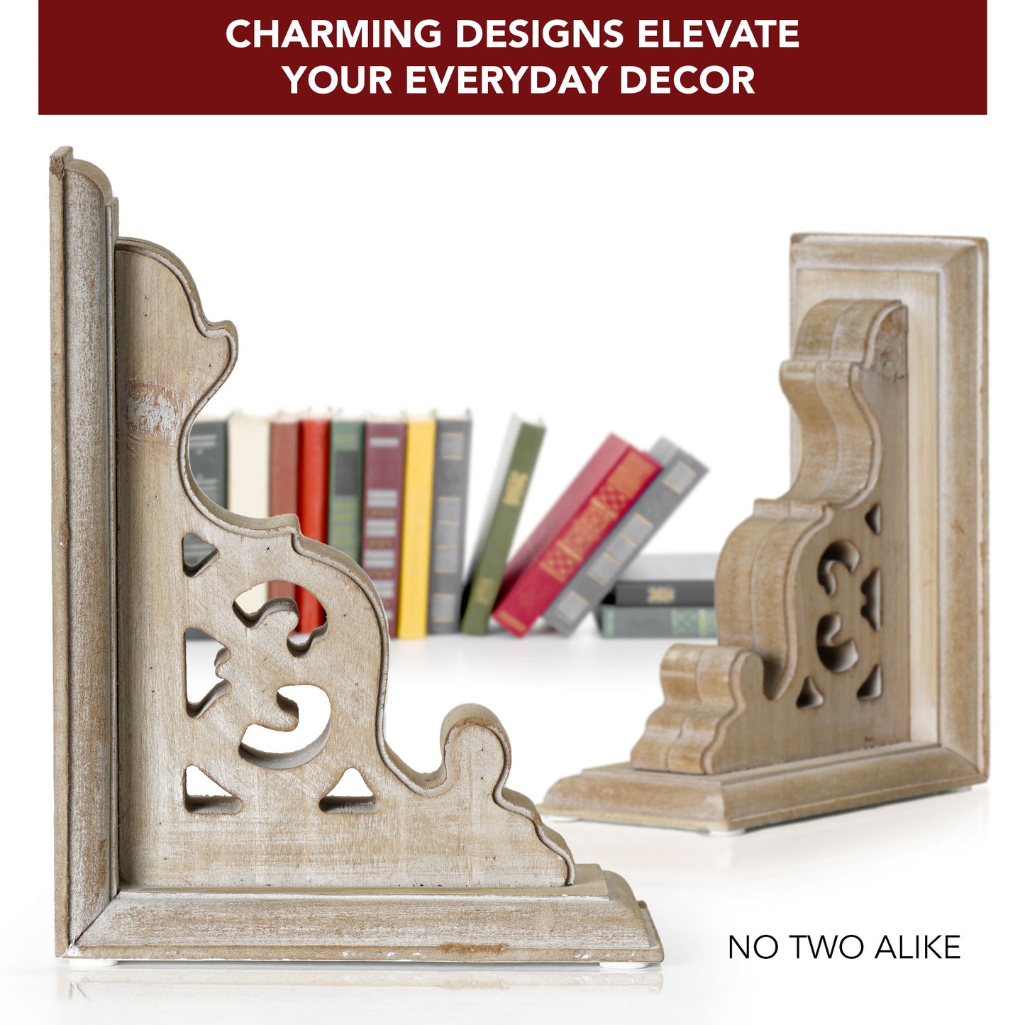 Natural Vintage Decorative Wood Bookends (Set of 2)