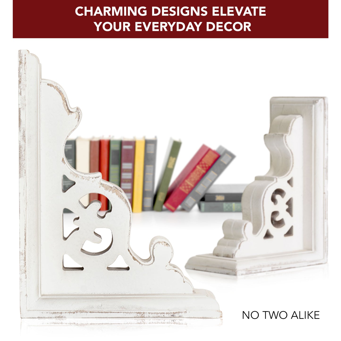 Distressed Vintage Whitewashed Decorative Wood Bookends (Set of 2)