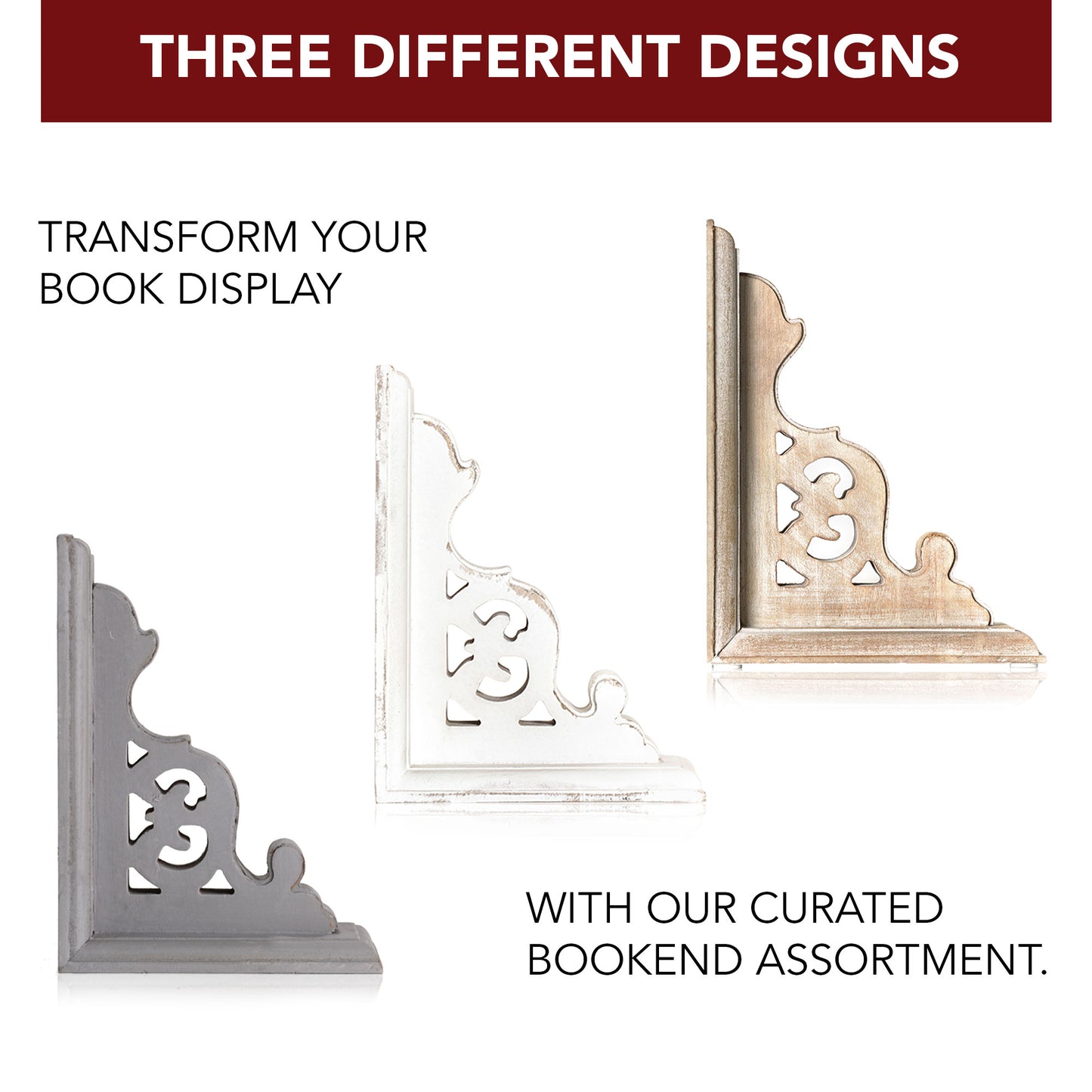 Distressed Vintage Whitewashed Decorative Wood Bookends (Set of 2)
