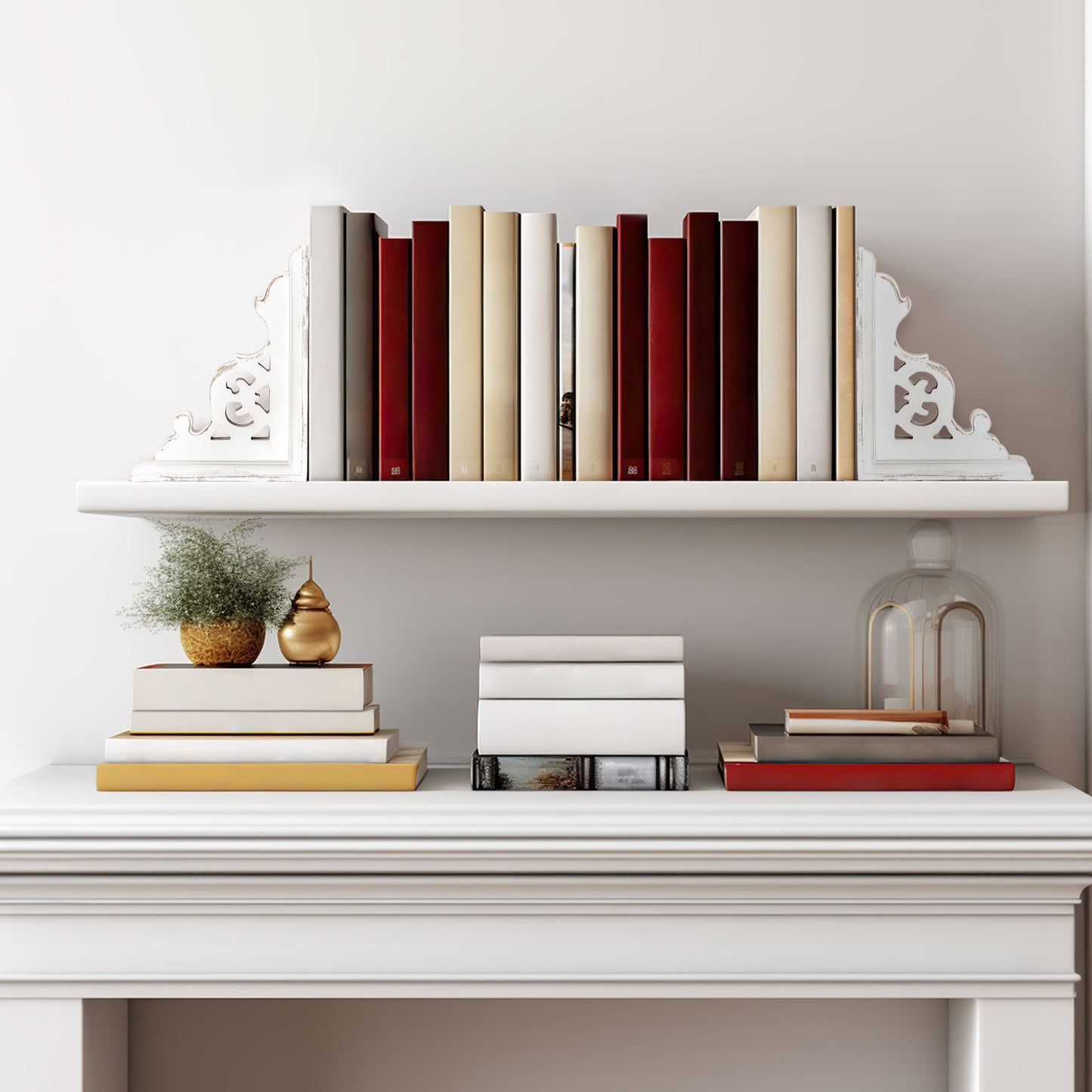 Distressed Vintage Whitewashed Decorative Wood Bookends (Set of 2)