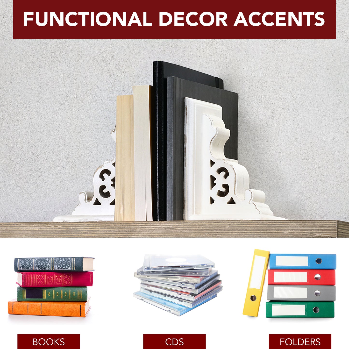 Distressed Vintage Whitewashed Decorative Wood Bookends (Set of 2)