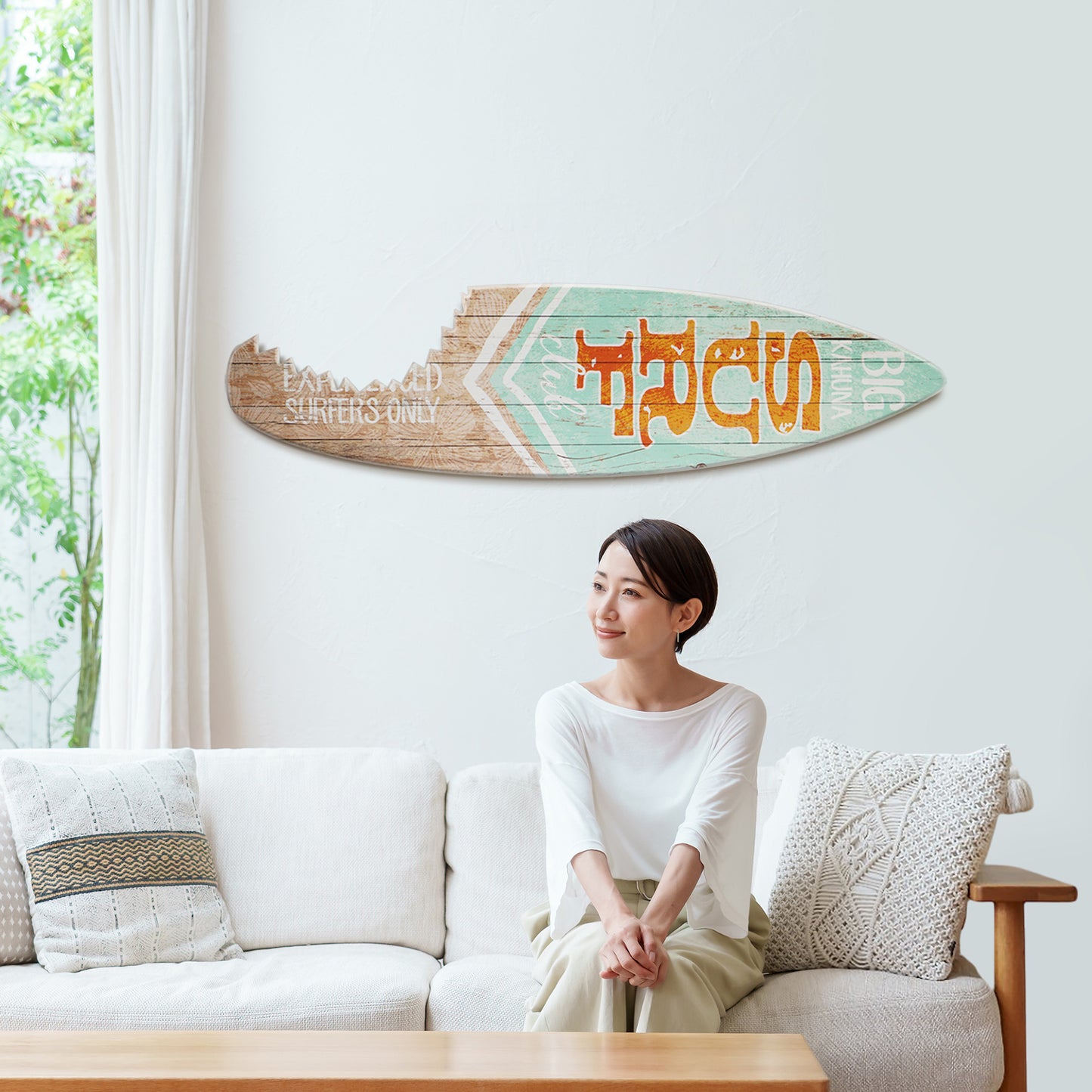 Big Kahuna Surf Club Shark Bite Surfboard Plaque Wall Sign - 60"x15"