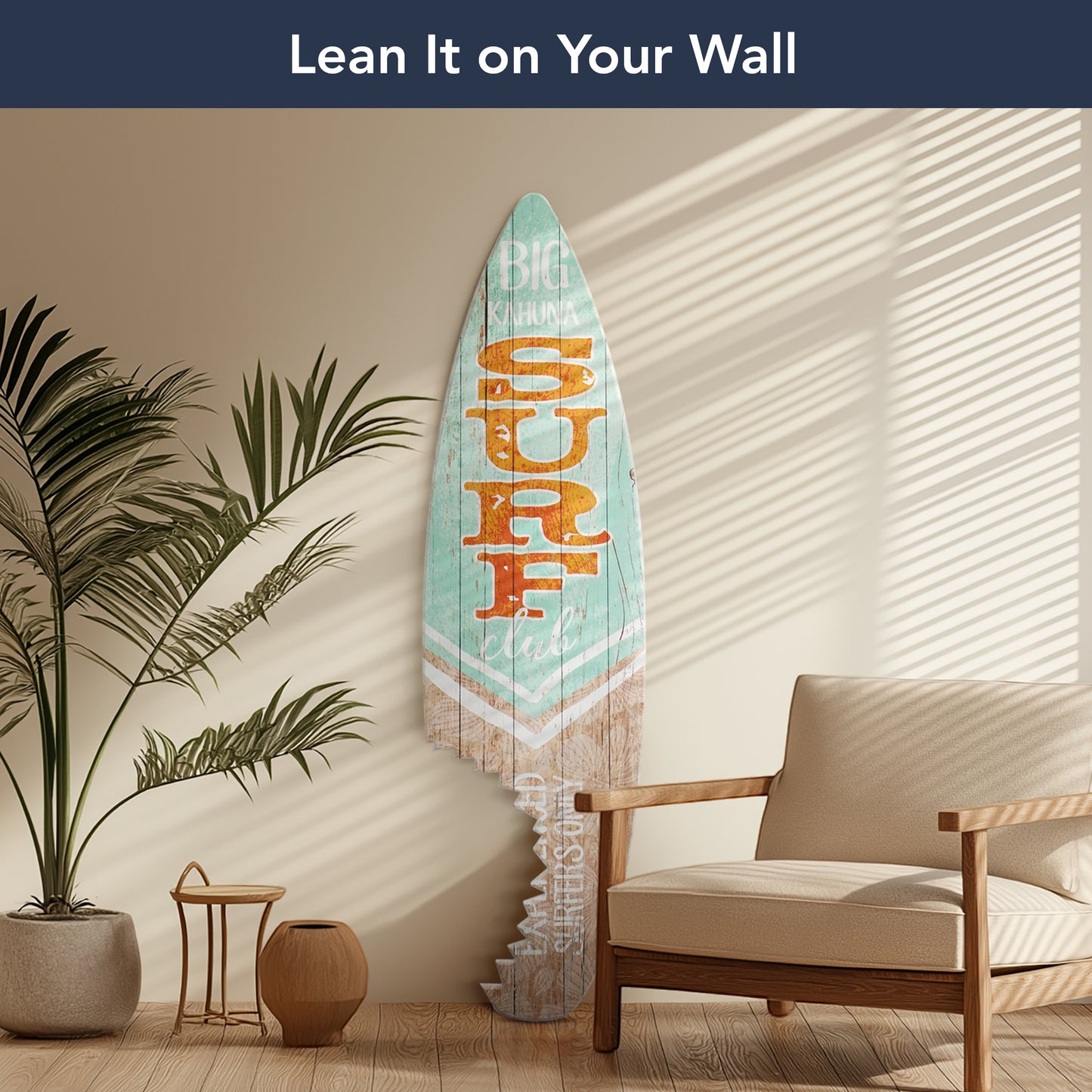 Big Kahuna Surf Club Shark Bite Surfboard Plaque Wall Sign - 60"x15"
