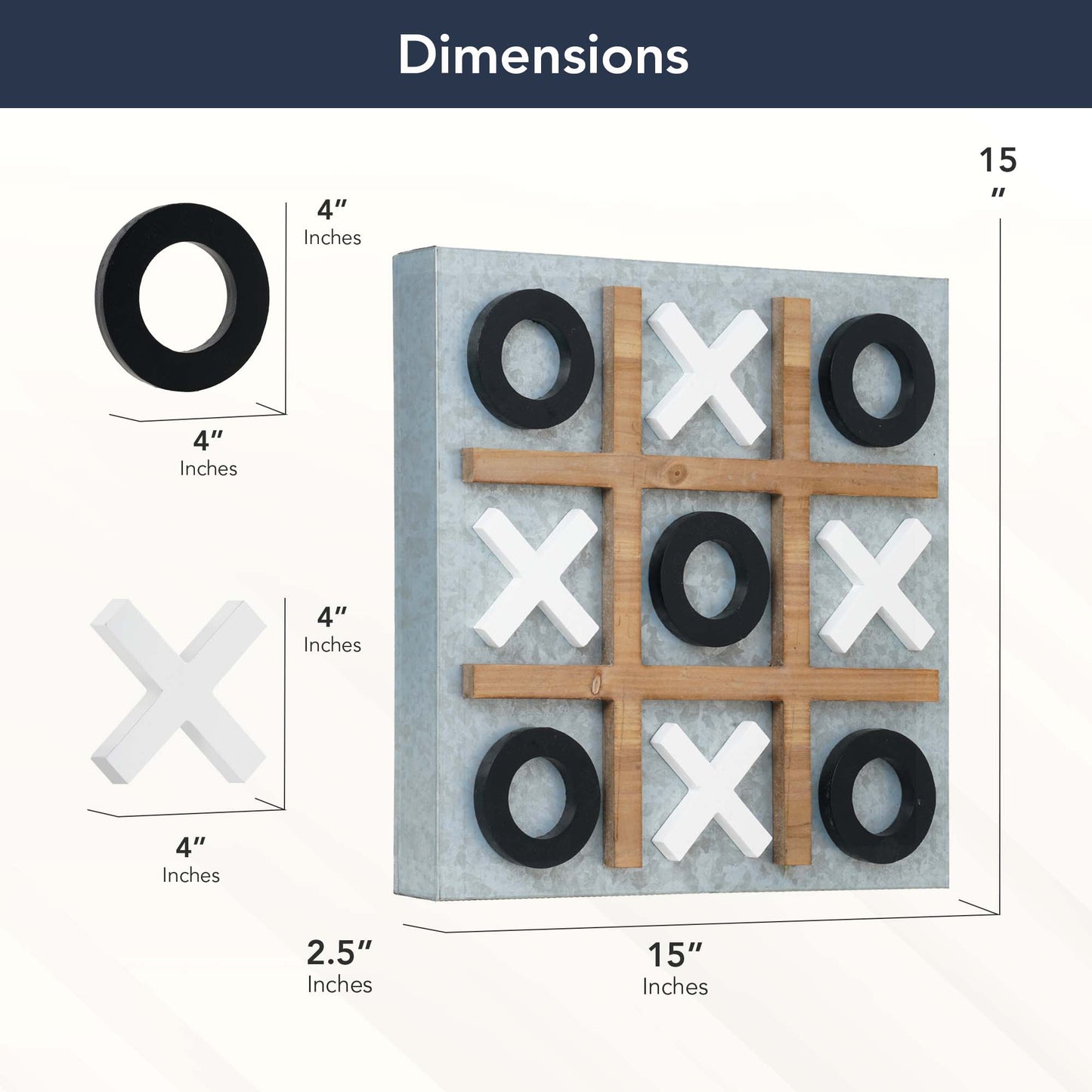 Magnetic Tic Tac Toe Wall Game Board - Black & White (15" x 15")