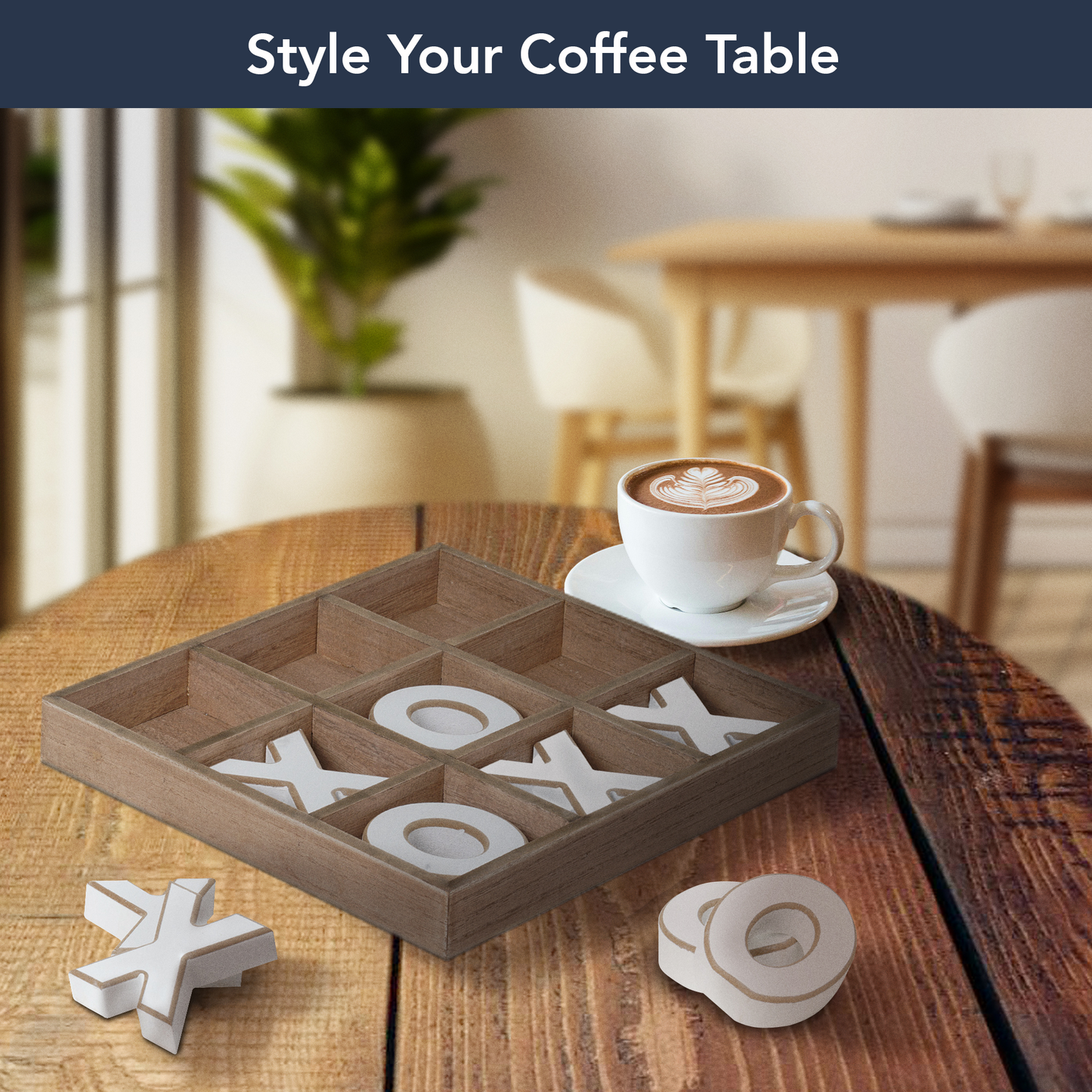 Wood Tic Tac Toe Game Board Tabletop Decor (11.8" x 11.8")