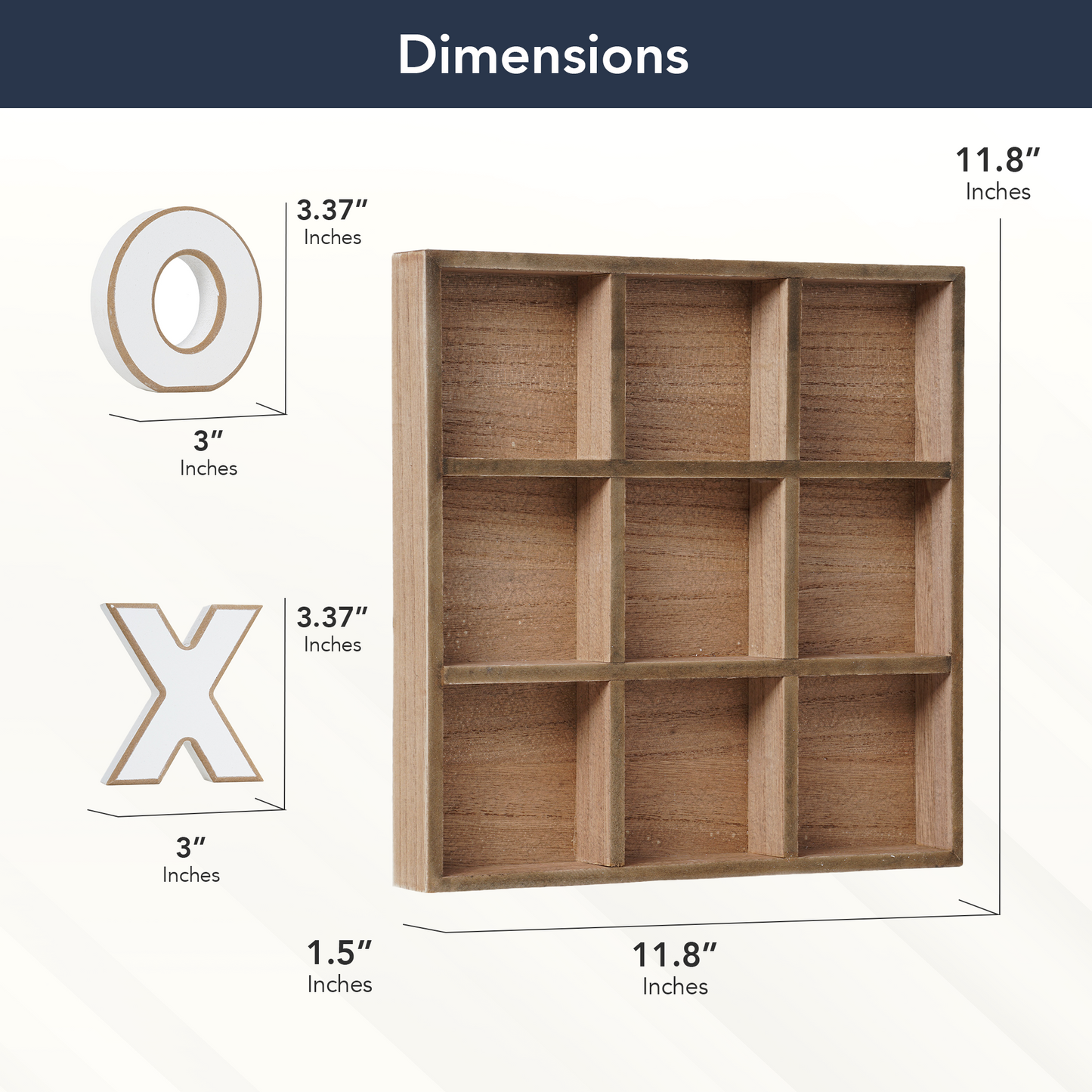 Wood Tic Tac Toe Game Board Tabletop Decor (11.8" x 11.8")