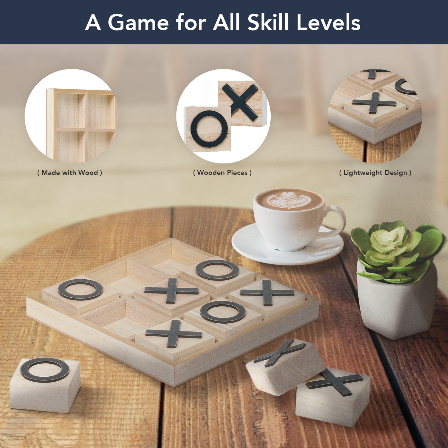 Wood Tic Tac Toe Game Board Tabletop Decor (9" x 9")