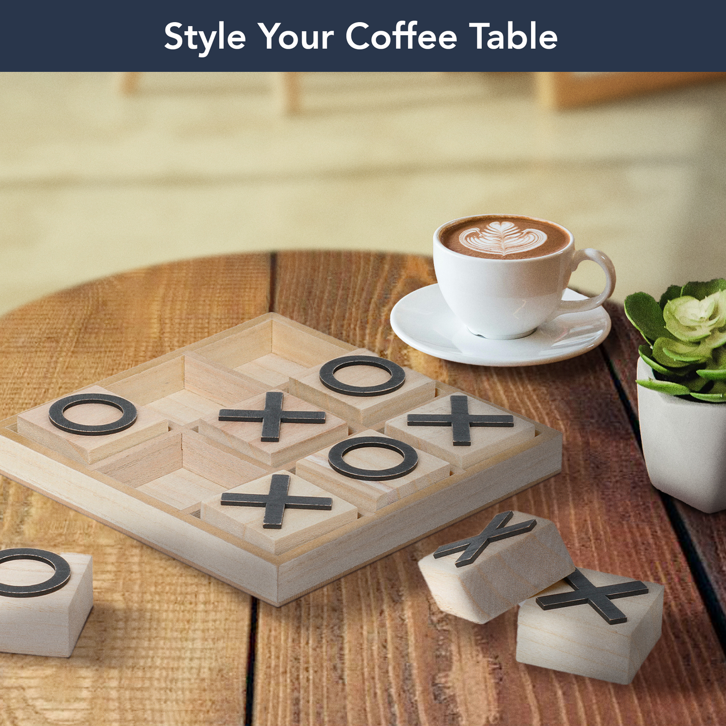 Wood Tic Tac Toe Game Board Tabletop Decor (9" x 9")