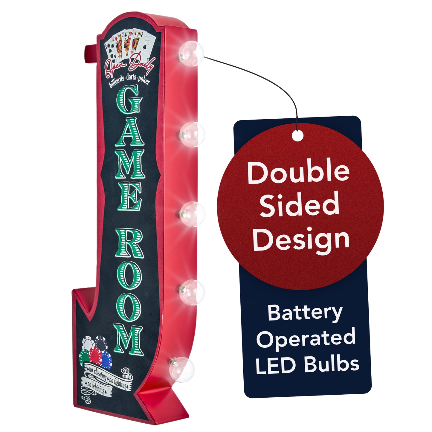 Vintage Game Room Off the Wall LED Marquee Sign, Black/Red - 25" H
