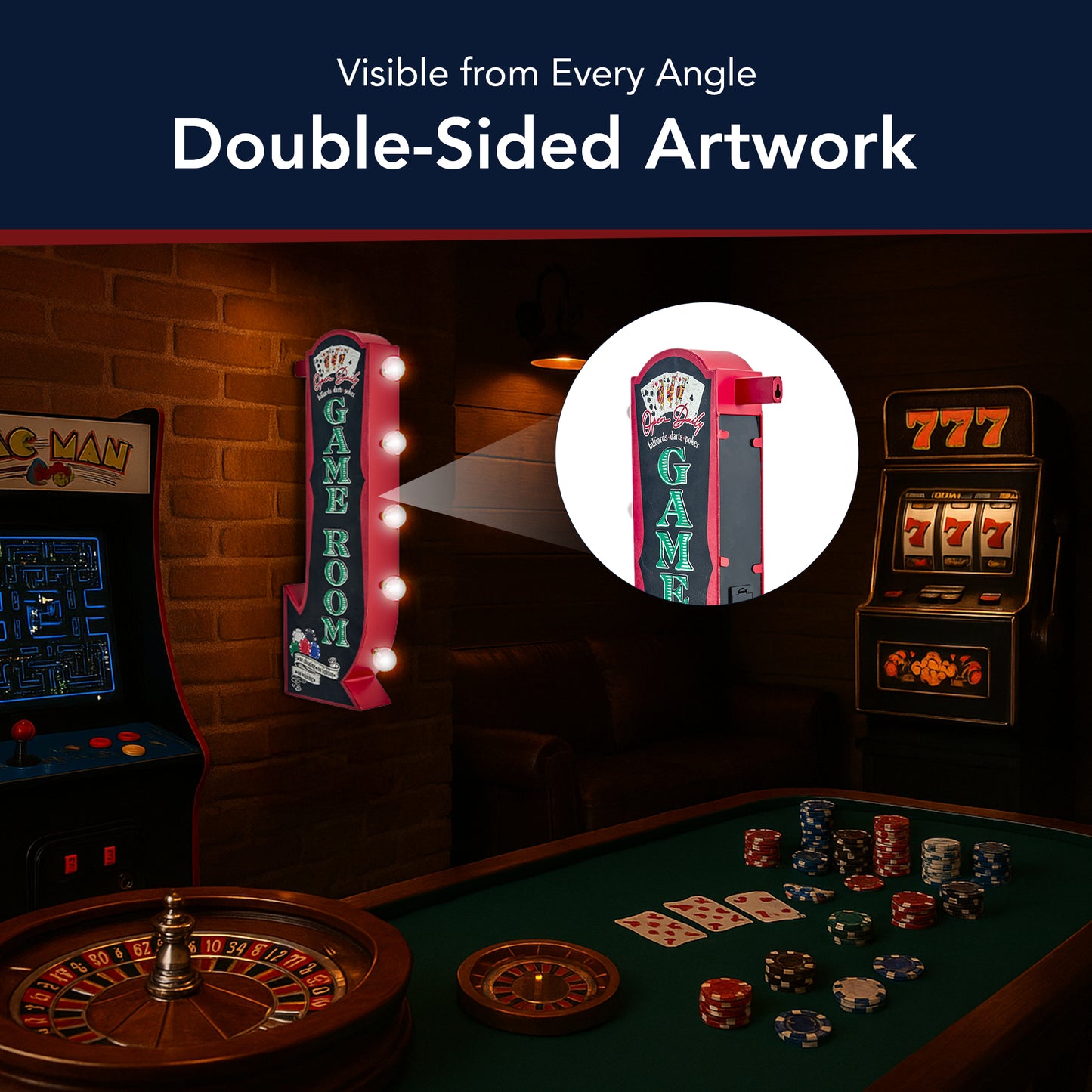Vintage Game Room Off the Wall LED Marquee Sign, Black/Red - 25" H