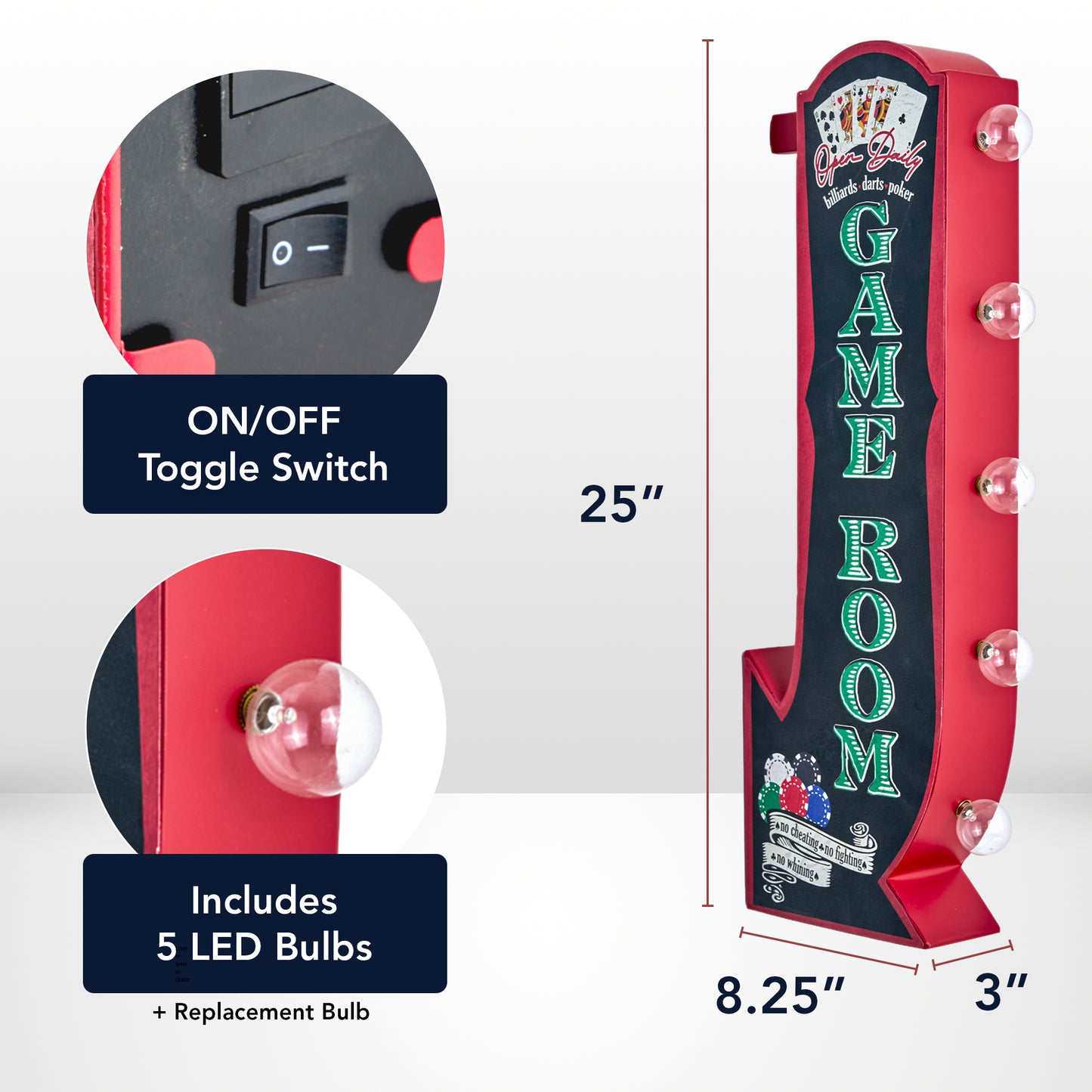 Vintage Game Room Off the Wall LED Marquee Sign, Black/Red - 25" H