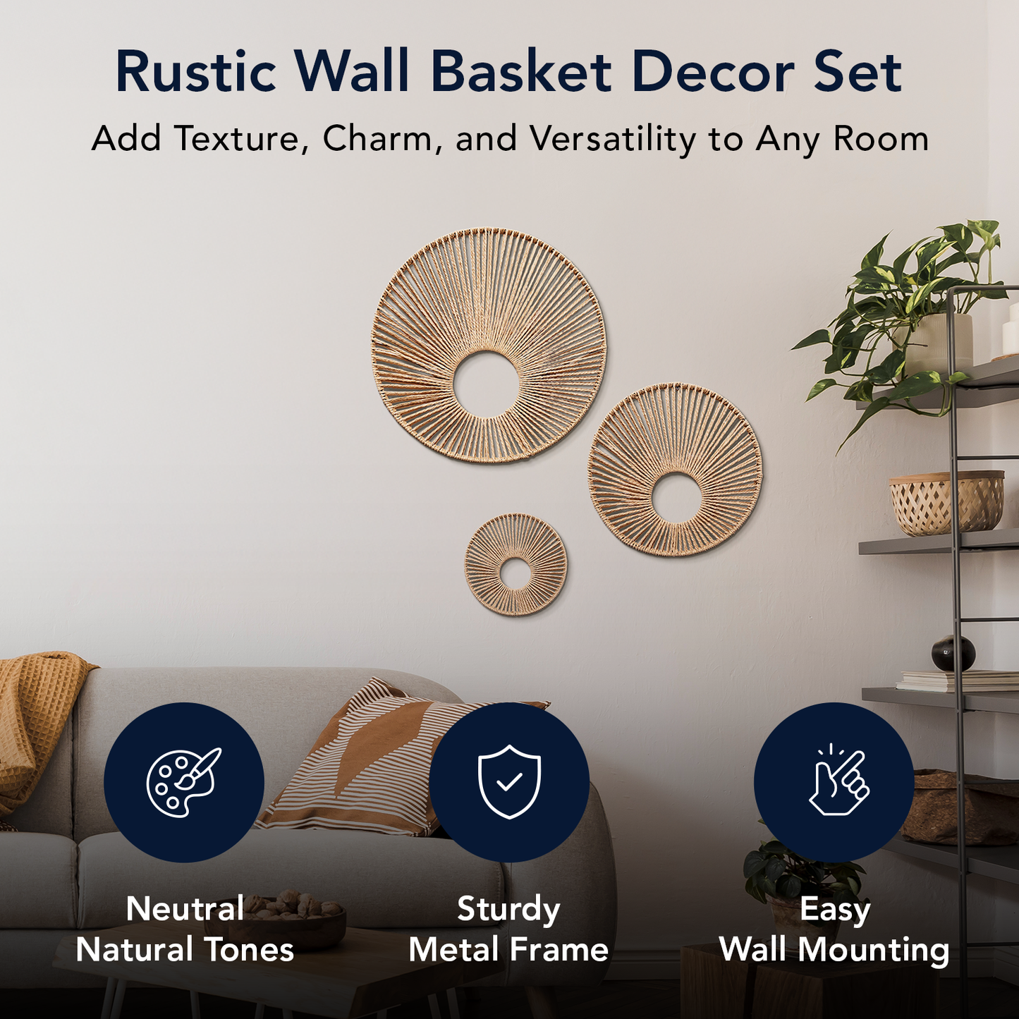 Woven Paper Rope Wall Decor Set of 3 - Natural