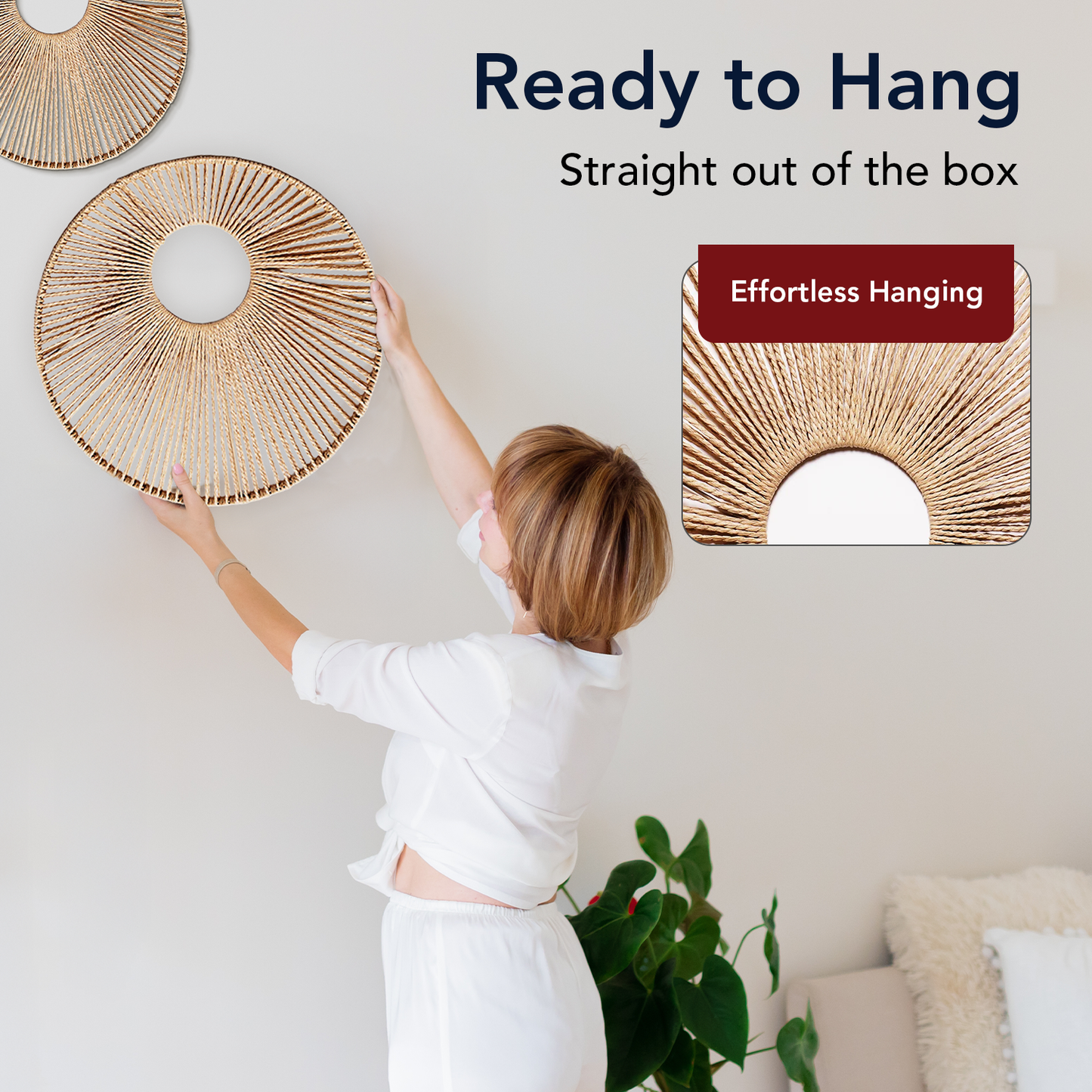 Woven Paper Rope Wall Decor Set of 3 - Natural