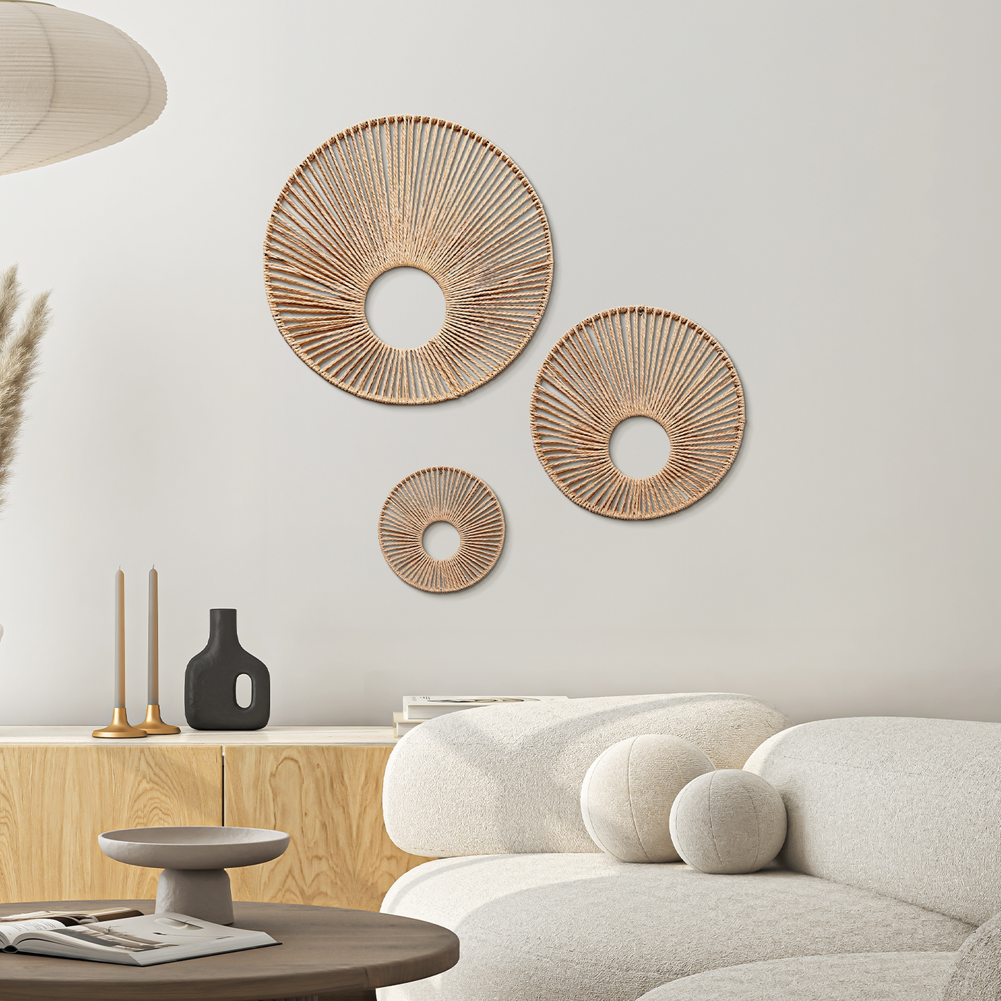 Woven Paper Rope Wall Decor Set of 3 - Natural