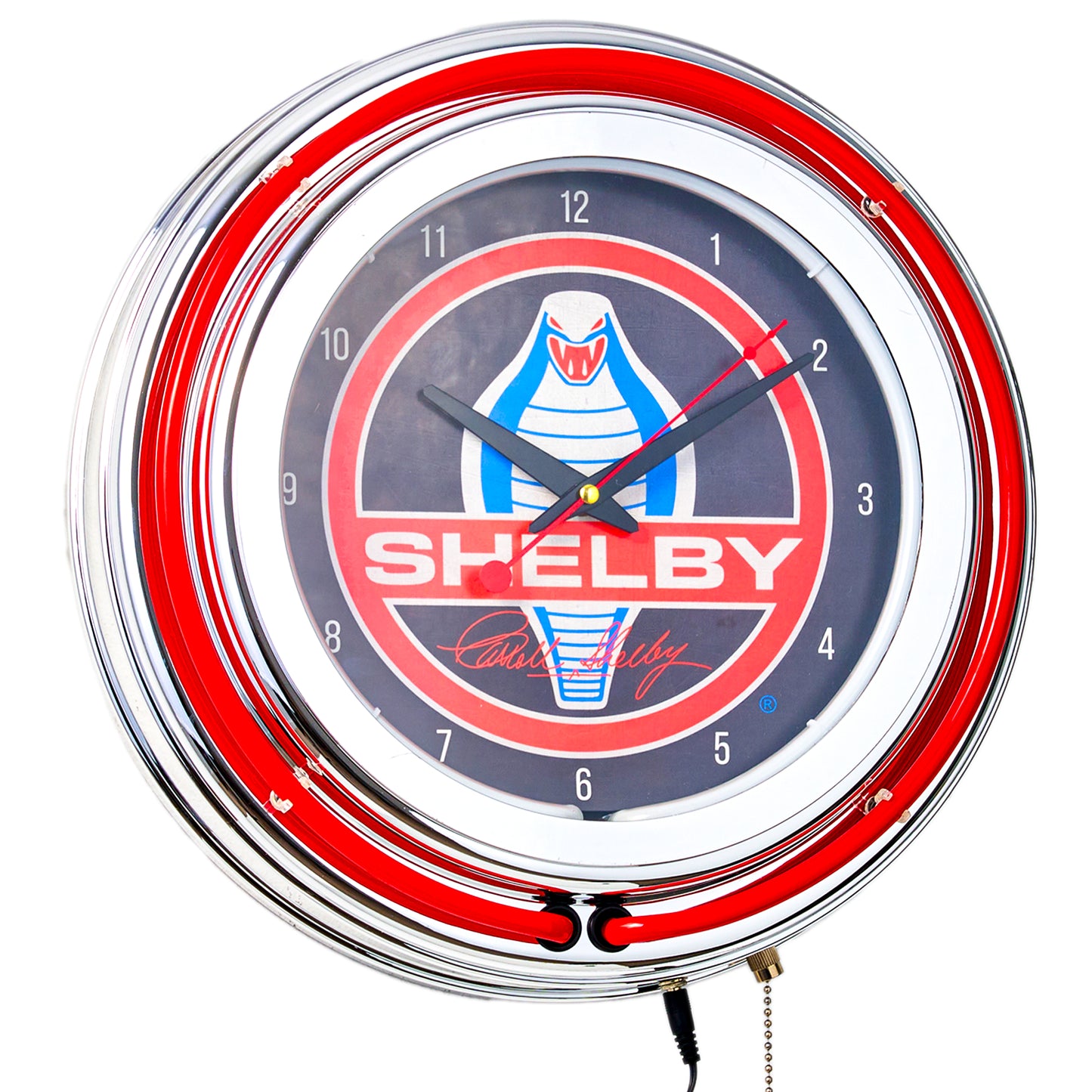 Shelby Retro Round Neon Wall Analog Clock with Pull Chain - 14.5"