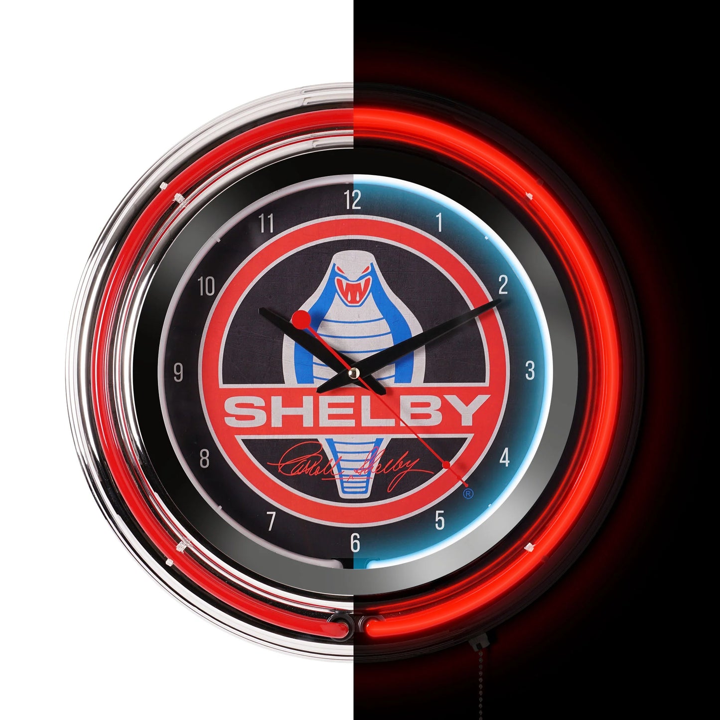 Shelby Retro Round Neon Wall Analog Clock with Pull Chain - 14.5"