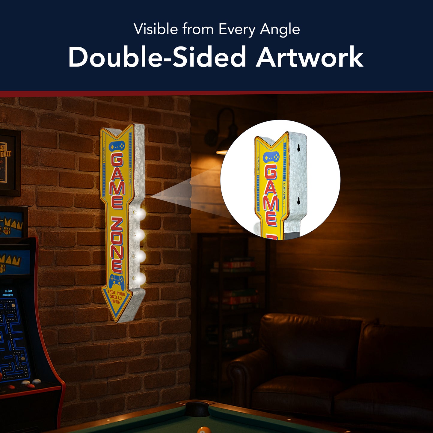 Retro Game Zone Off the Wall LED Marquee Sign, Yellow - 25" H