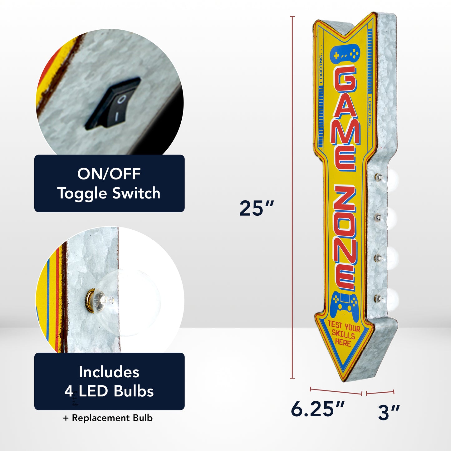 Retro Game Zone Off the Wall LED Marquee Sign, Yellow - 25" H