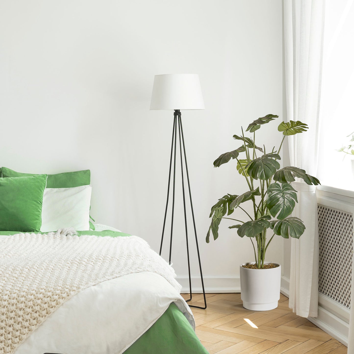 Artificial Monstera Tree in White Ceramic Pot with Pedestal - 48" - Botanica Home ™