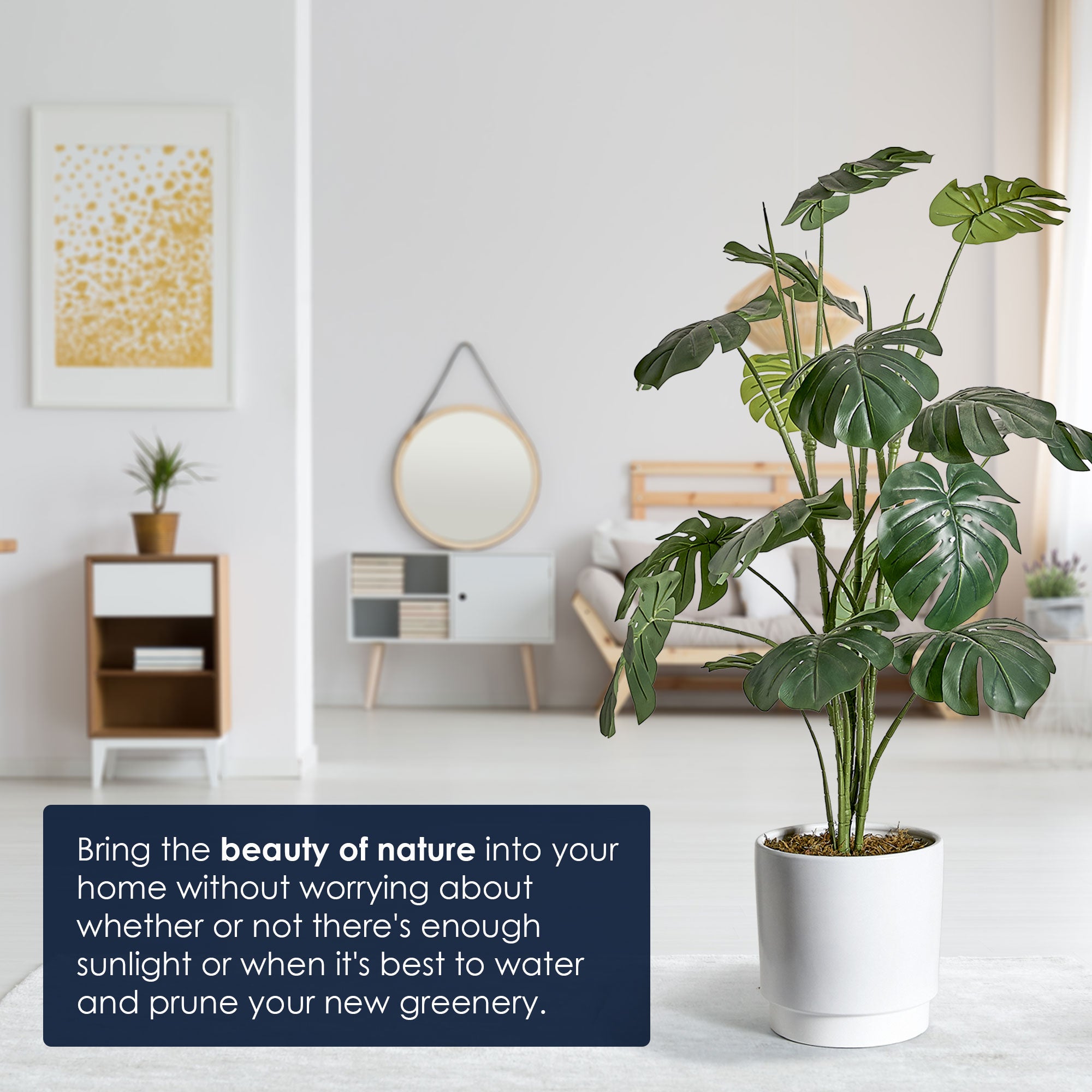Artificial Monstera Tree in White Ceramic Pot with Pedestal - 48