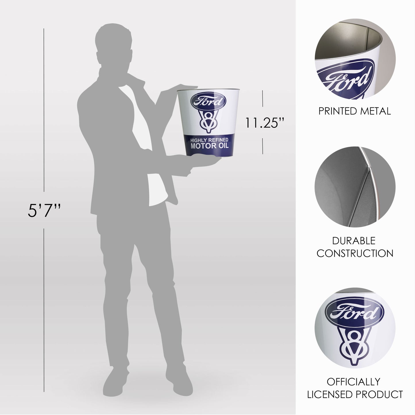 Ford V8 Decorative Metal Trash Bin Waste Basket - 11.25" x 10.5"