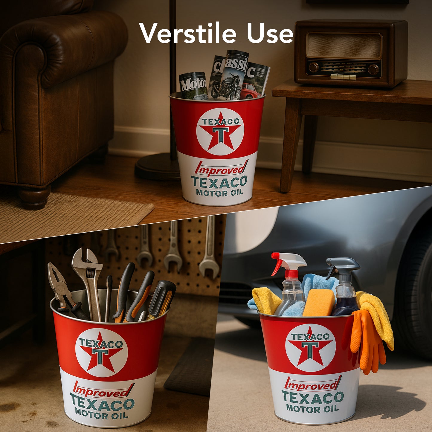 Texaco Motor Oil Decorative Metal Trash Bin Waste Basket - 11.25" x 10.5"