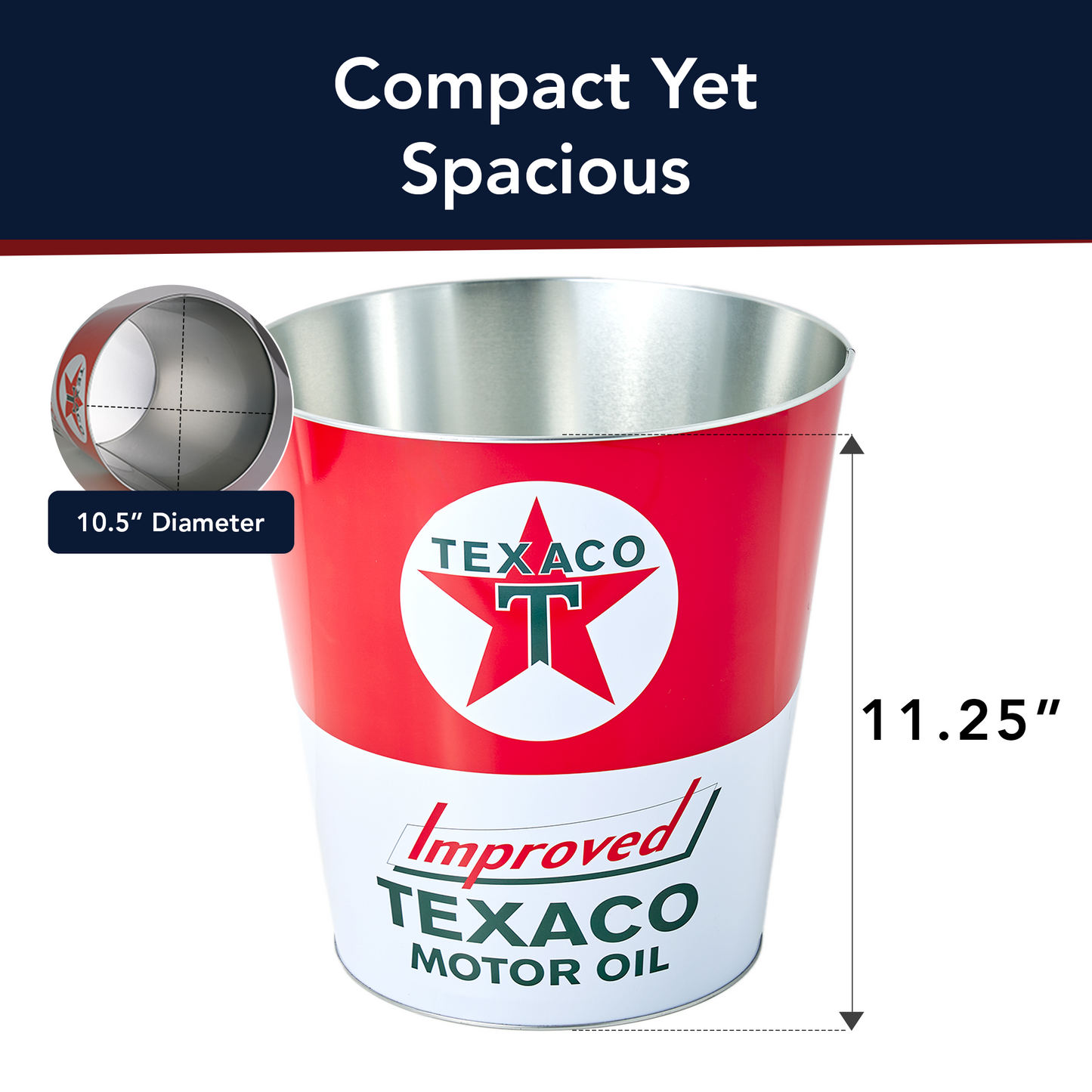 Texaco Motor Oil Decorative Metal Trash Bin Waste Basket - 11.25" x 10.5"