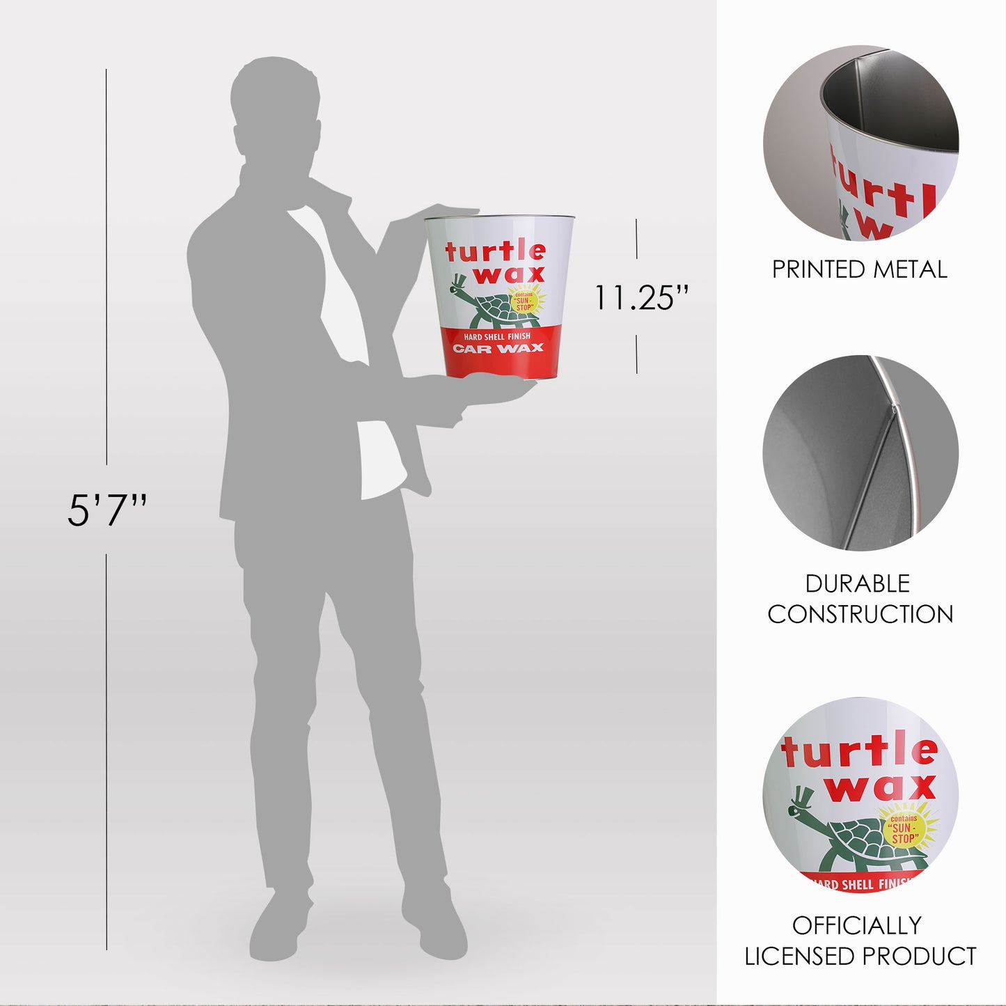 Turtle Wax Decorative Metal Trash Bin Waste Basket - 11.25" x 10.5"