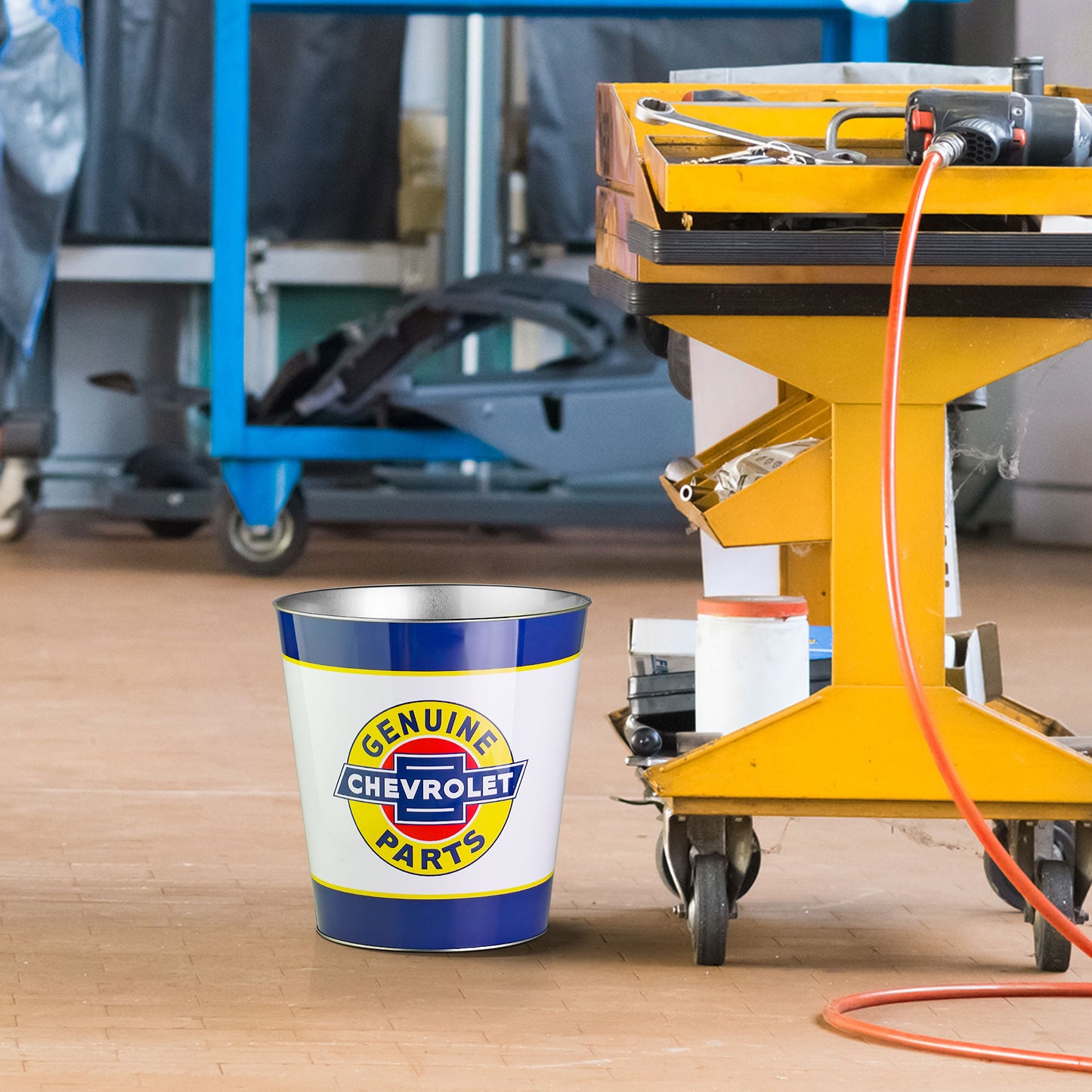 Genuine Chevy Parts Decorative Metal Trash Bin Waste Basket - 11.25" x 10.5"