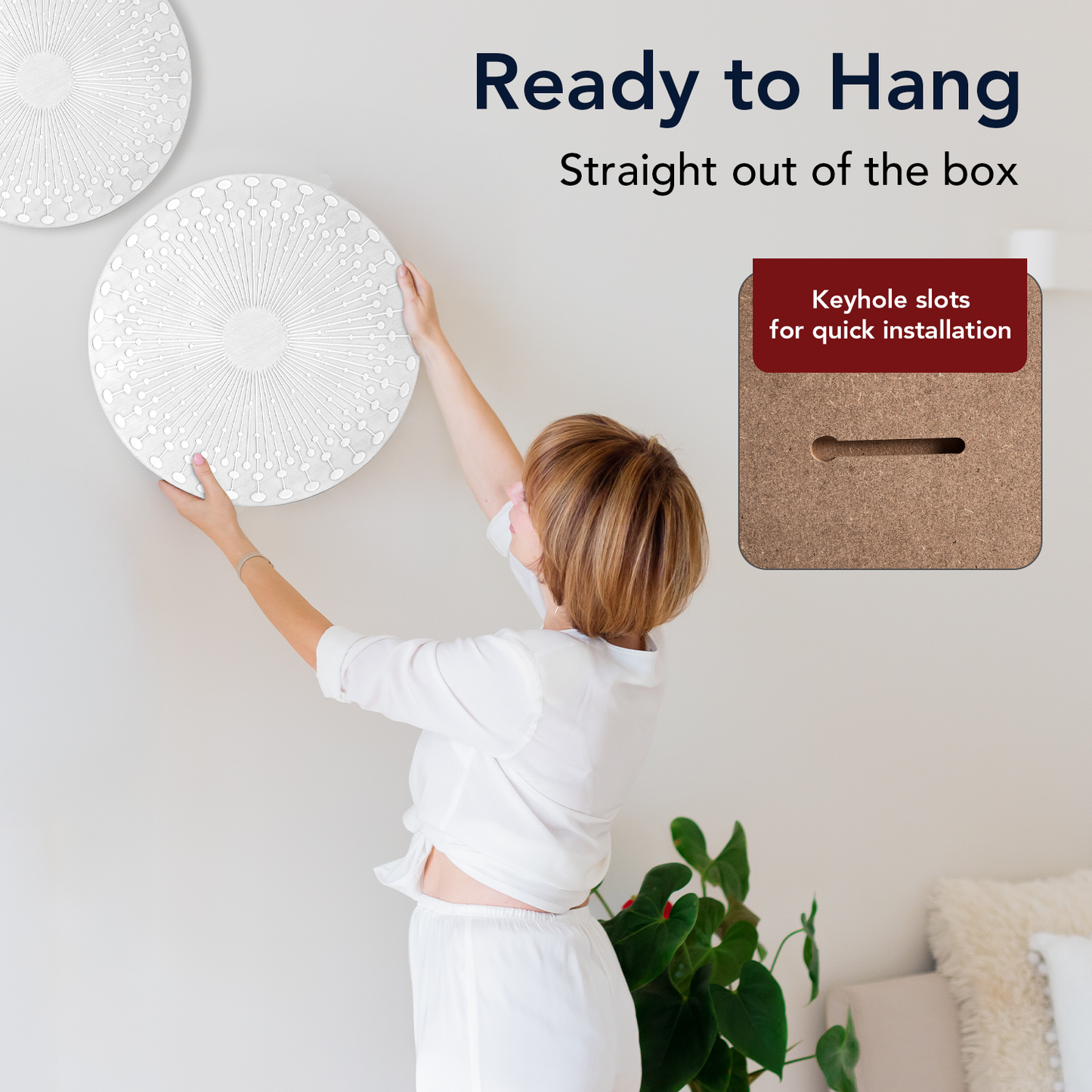 White Sunburst Carved Wall Plaques - 3 Piece Set