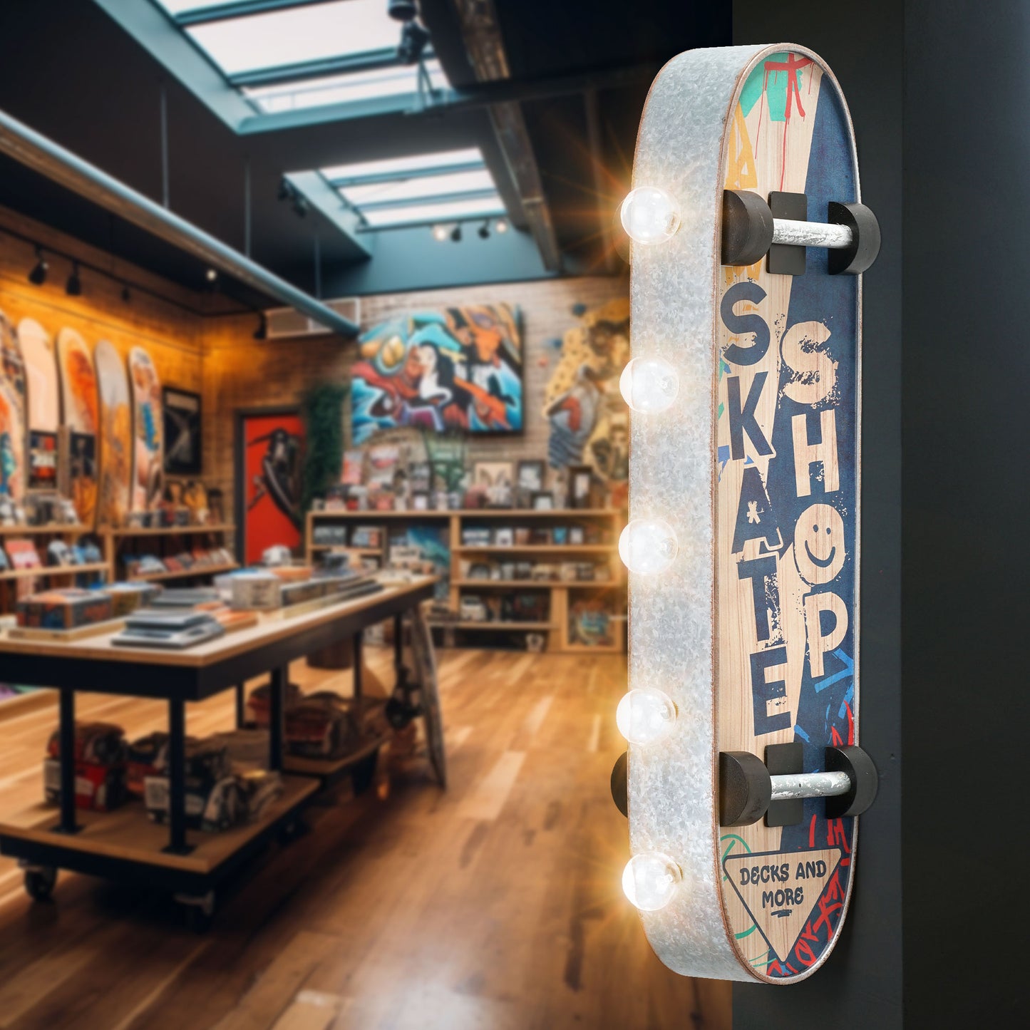 Metal LED Skate Shop Decks and More Marquee Sign