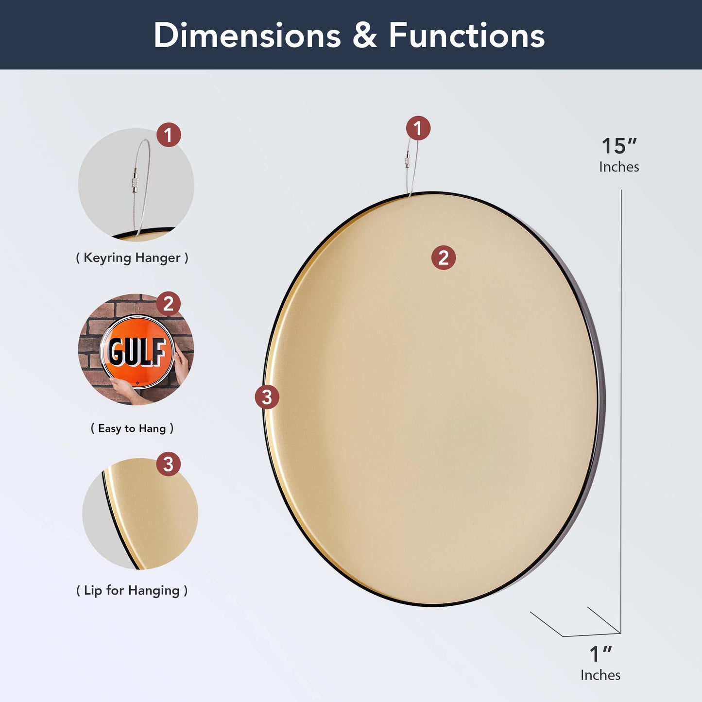 Gulf Vintage Logo Round Dome Metal Sign - 15"