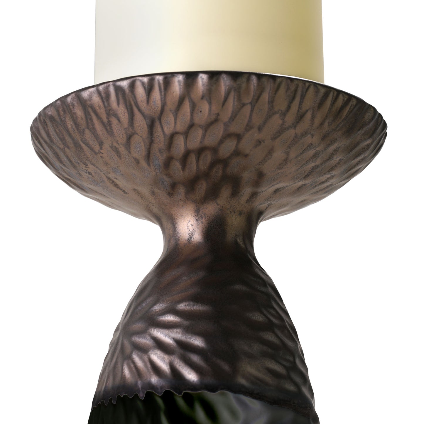 Minimalist Two Tone Textured Porcelain Table Top Pillar Candle Holders in Black and Bronze, 2 Piece Set