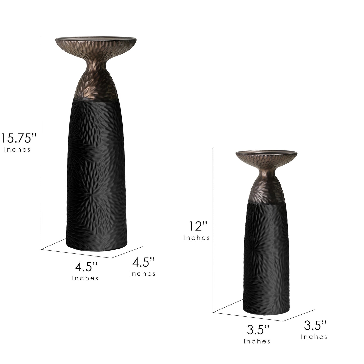 Minimalist Two Tone Textured Porcelain Table Top Pillar Candle Holders in Black and Bronze, 2 Piece Set
